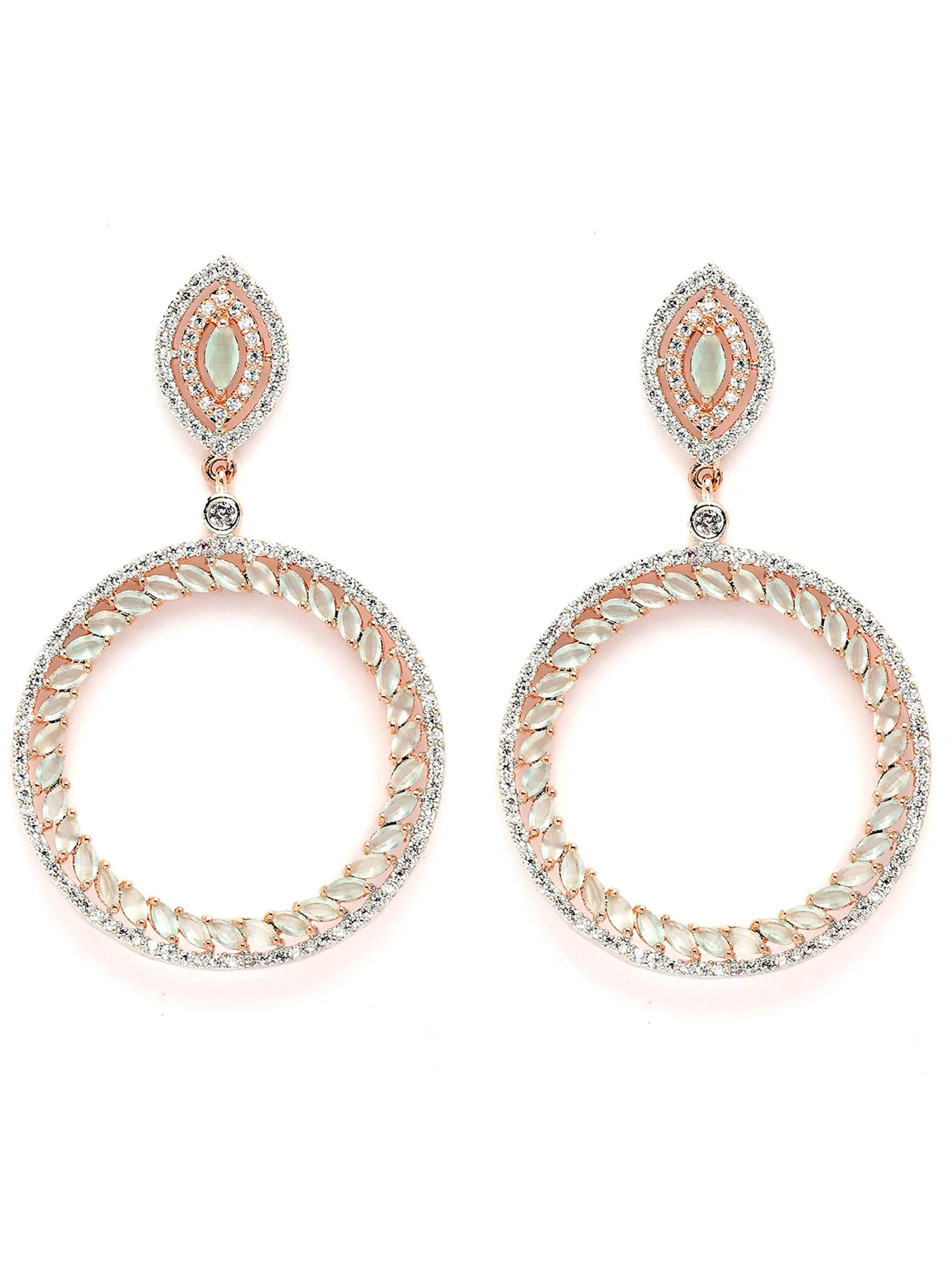 Karatcart Rose Gold Plated Lime Green Cubic Zirconia Hoop Earrings for Women