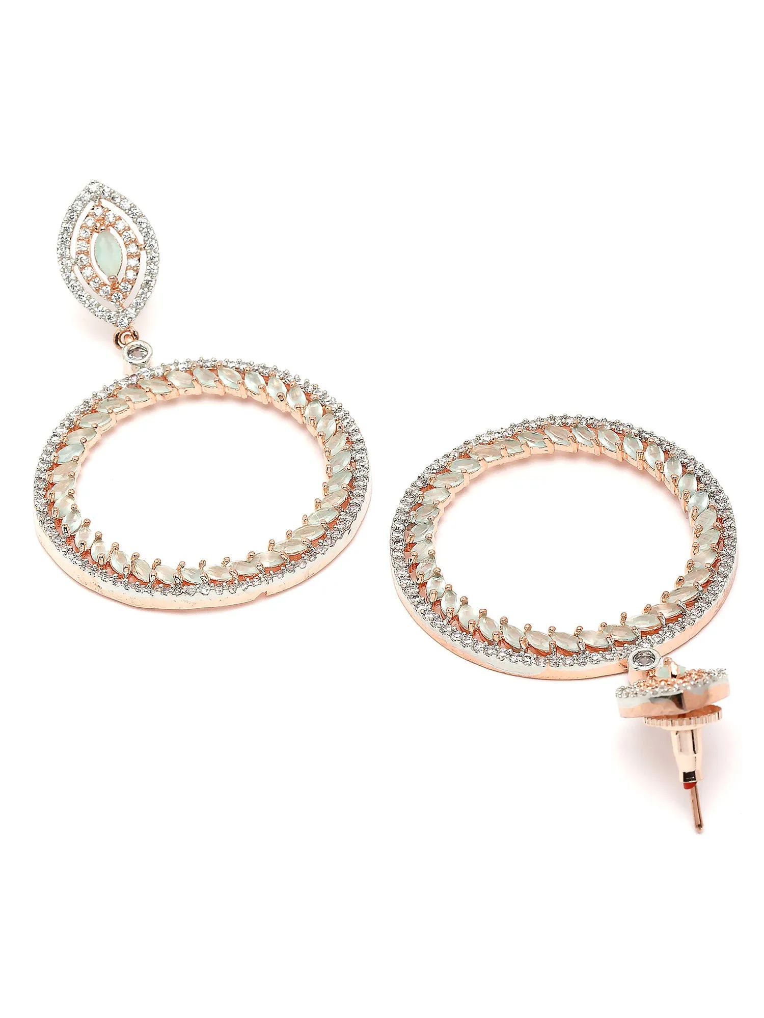 Karatcart Rose Gold Plated Lime Green Cubic Zirconia Hoop Earrings for Women