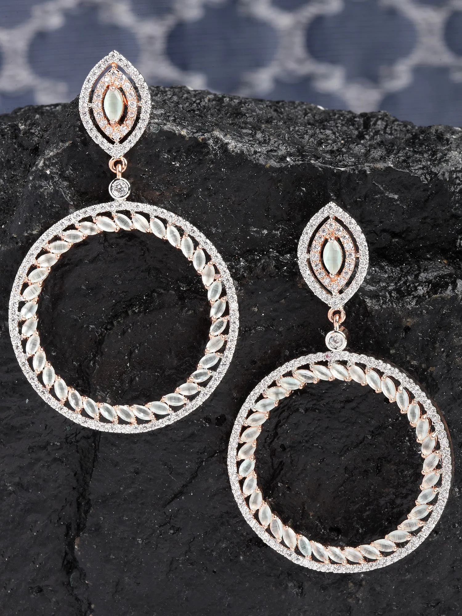 Karatcart Rose Gold Plated Lime Green Cubic Zirconia Hoop Earrings for Women