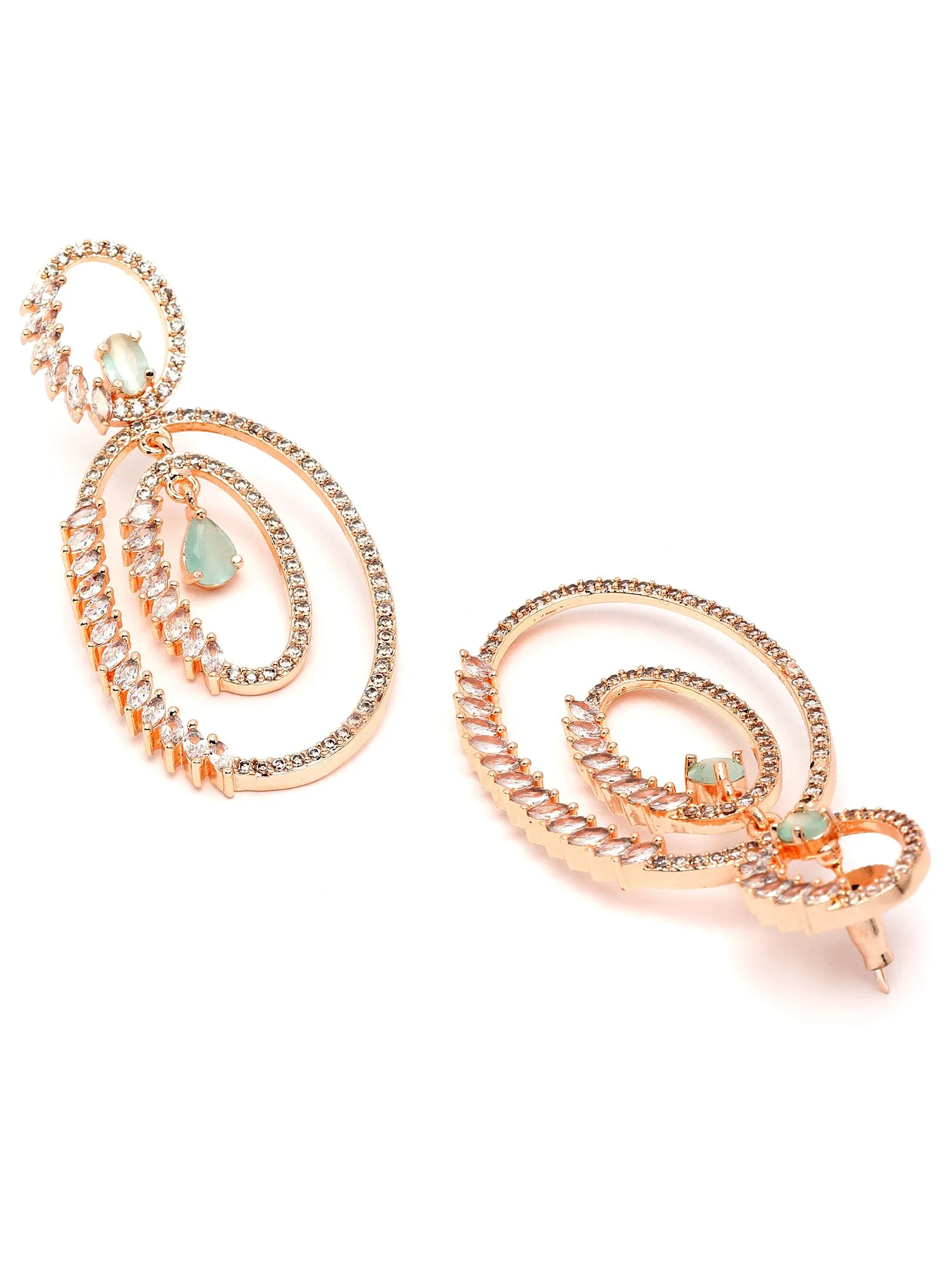Karatcart Rose Gold Plated Lime Green Cubic Zirconia Studded Dangler Earrings for Women
