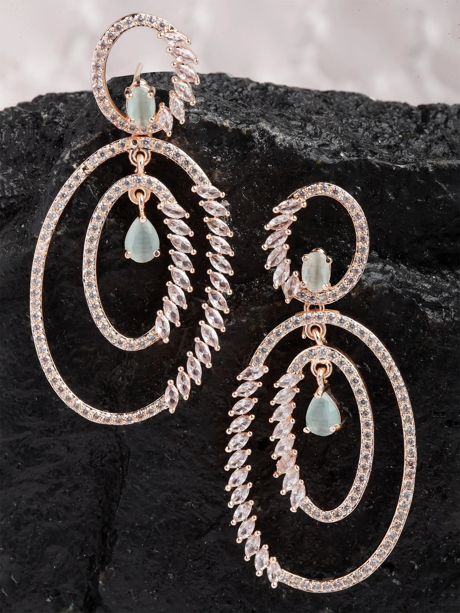Karatcart Rose Gold Plated Lime Green Cubic Zirconia Studded Dangler Earrings for Women