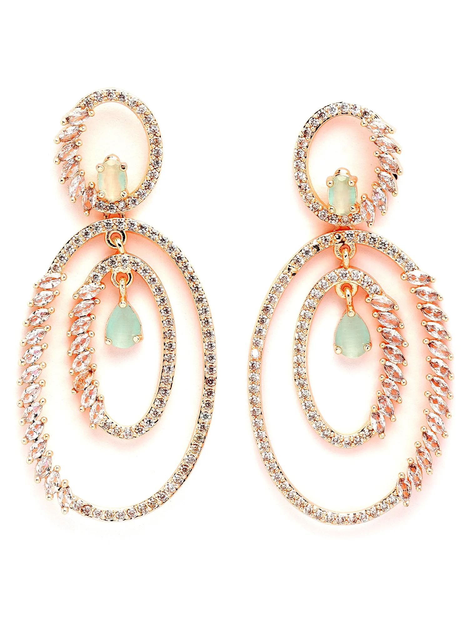 Karatcart Rose Gold Plated Lime Green Cubic Zirconia Studded Dangler Earrings for Women