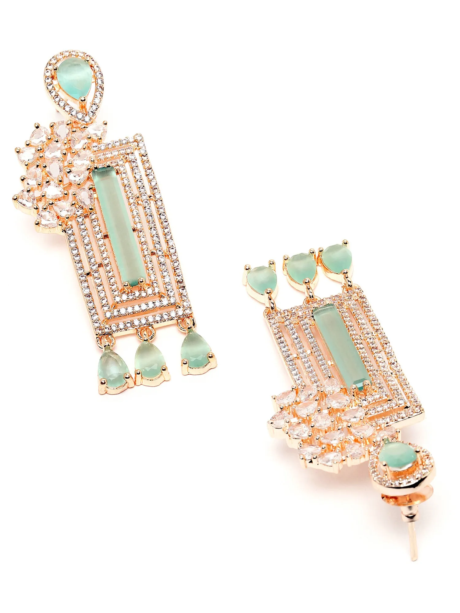 Karatcart Rose Gold Plated Lime Green Cubic Zirconia Studded Drop Earrings for Women