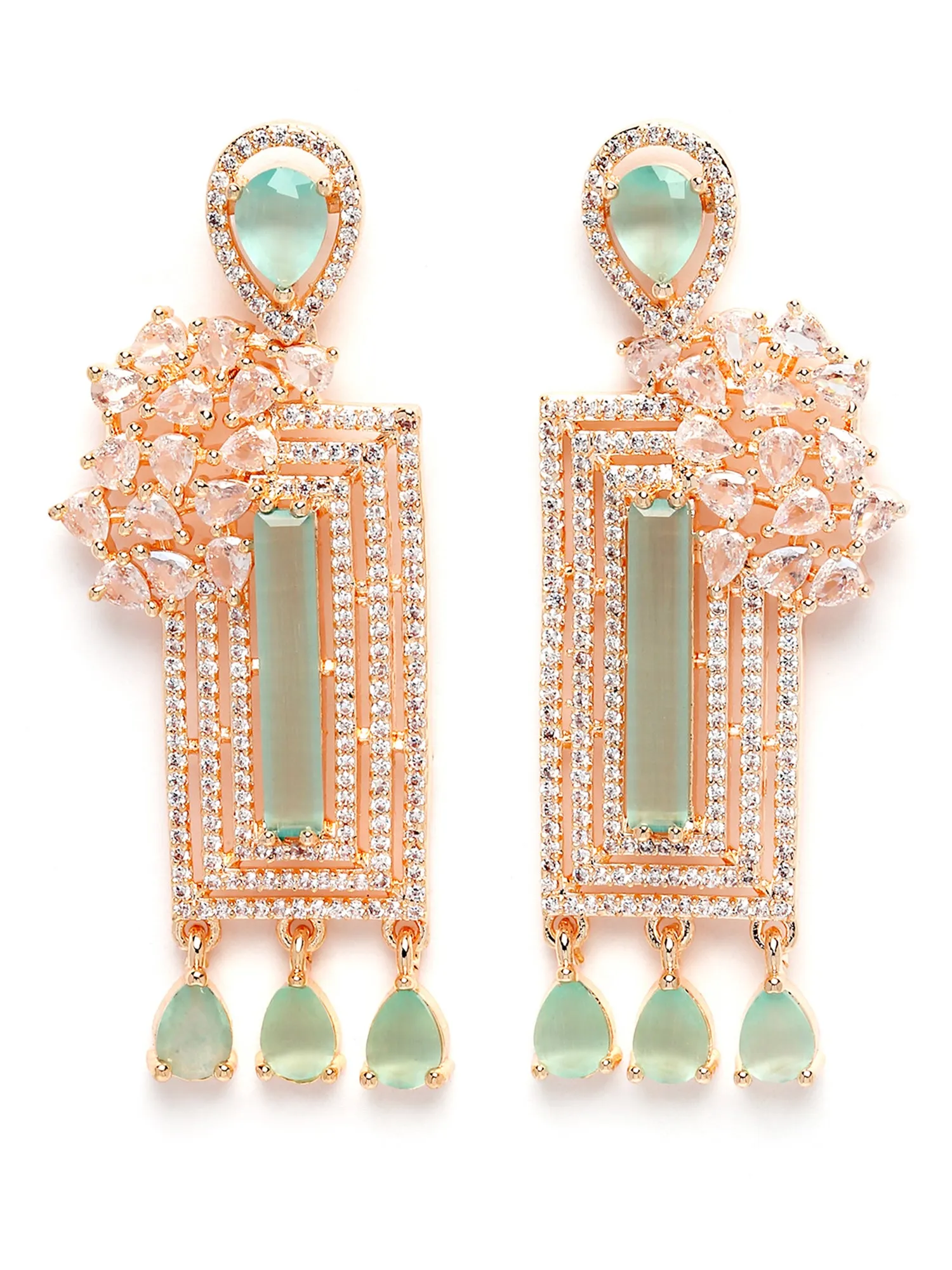 Karatcart Rose Gold Plated Lime Green Cubic Zirconia Studded Drop Earrings for Women
