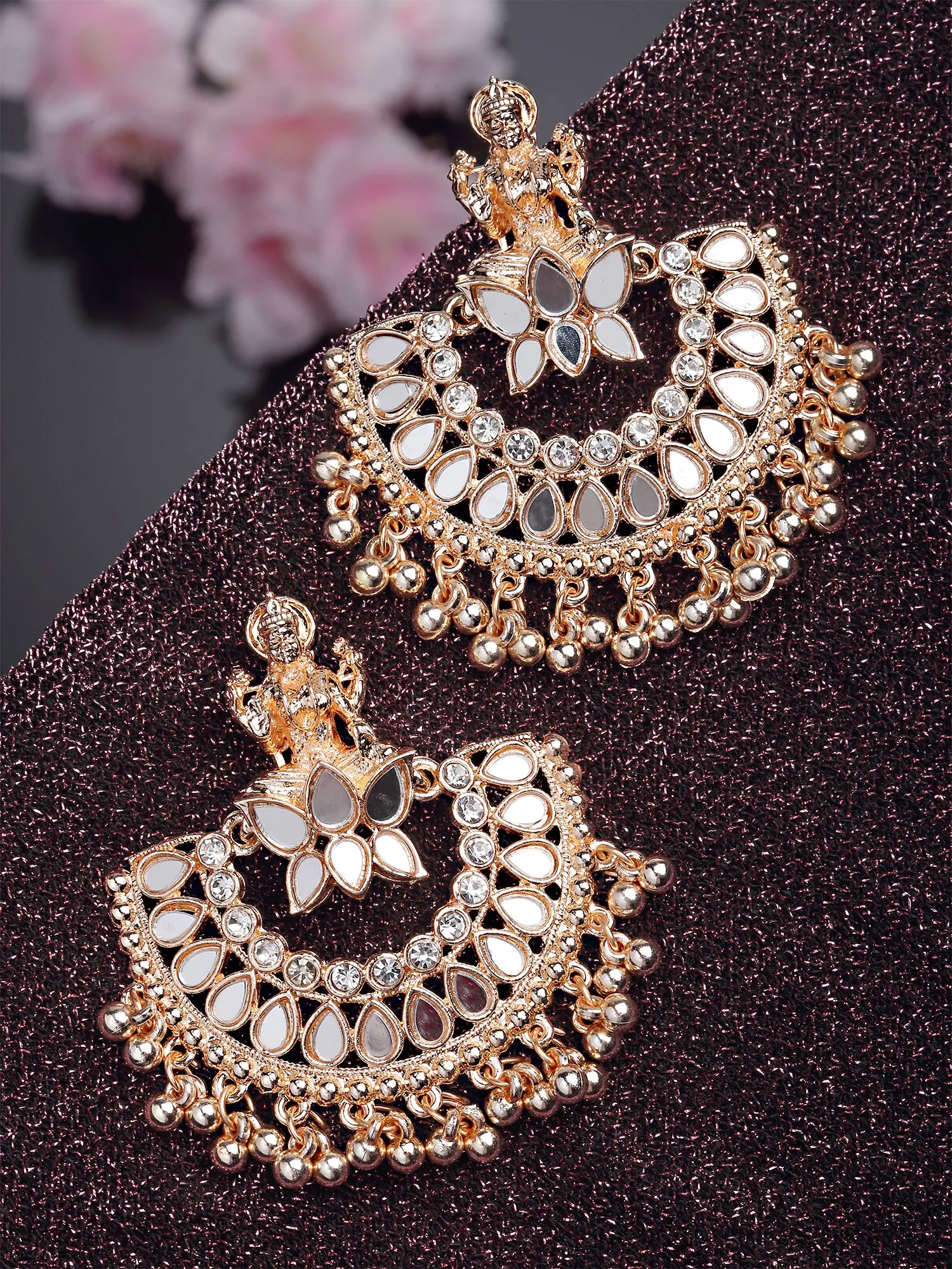 Karatcart Rose Gold Plated Mata Laxmi Design Chandbali Earrings for Women
