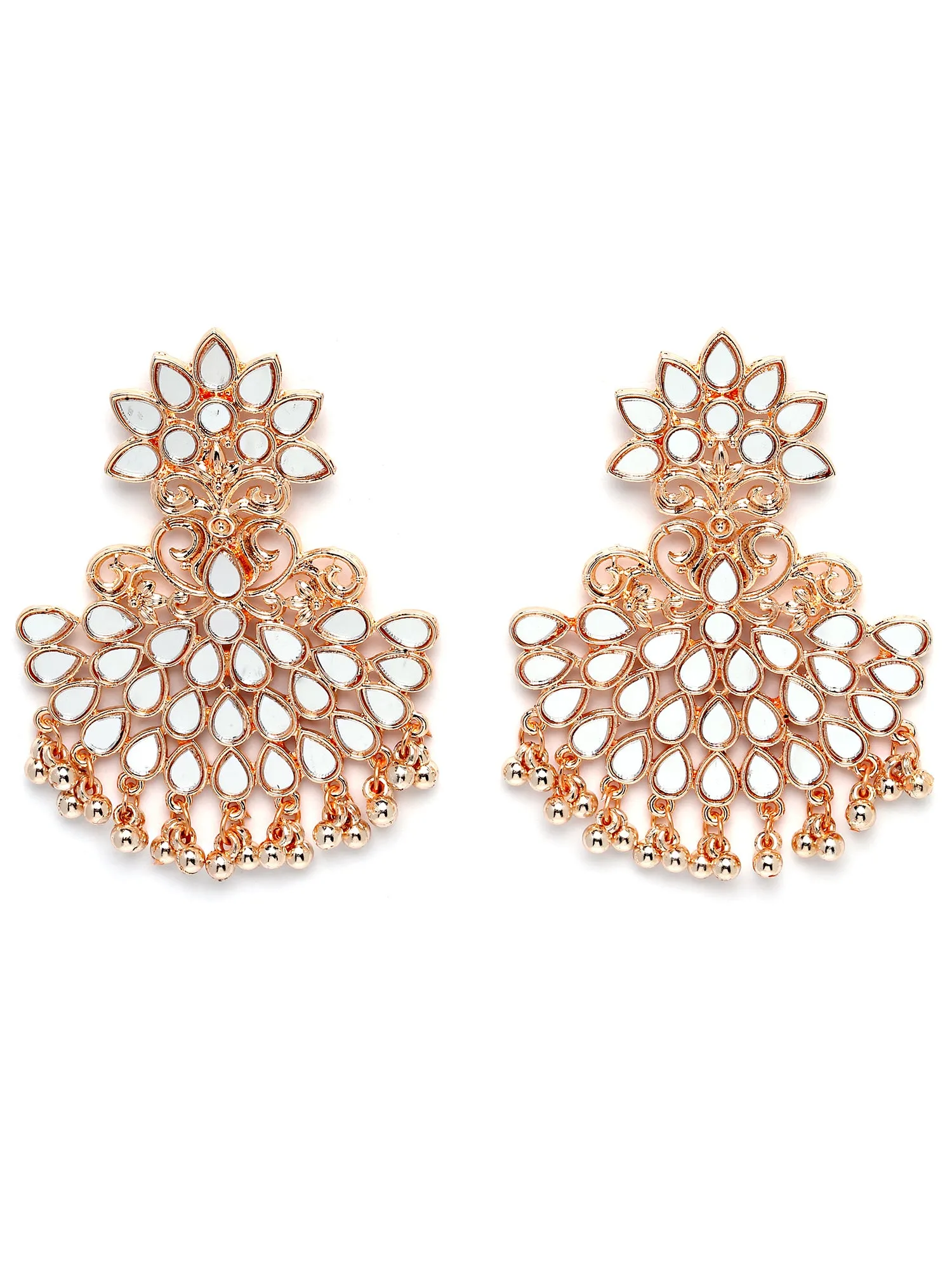 Karatcart Rose Gold Plated Mirror Studded Dangler Earrings for Women