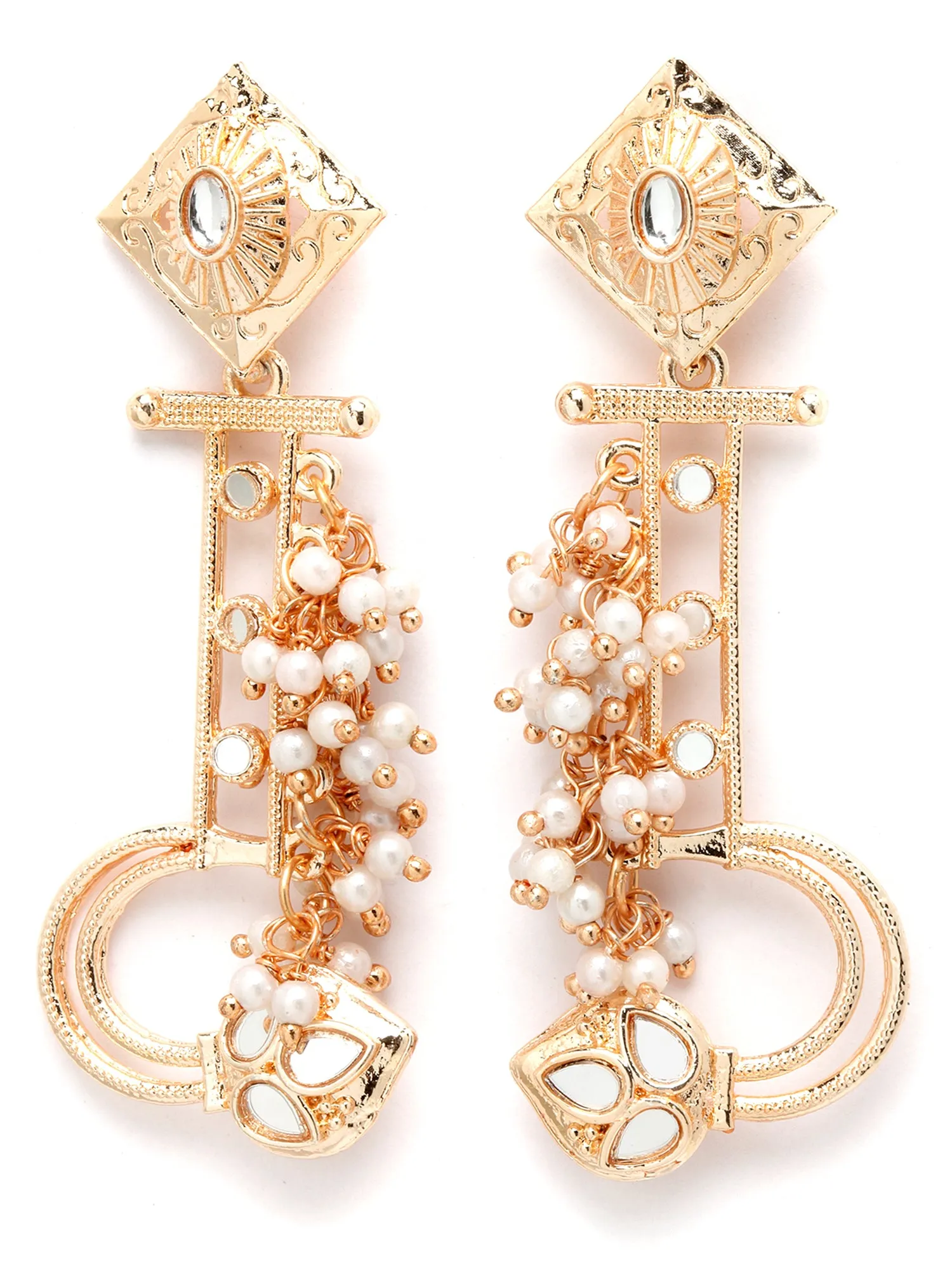 Karatcart Rose Gold Plated Mirror Studded Pearl Dangler Earrings for Women