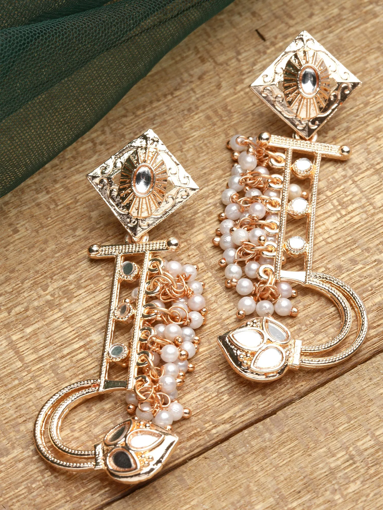 Karatcart Rose Gold Plated Mirror Studded Pearl Dangler Earrings for Women