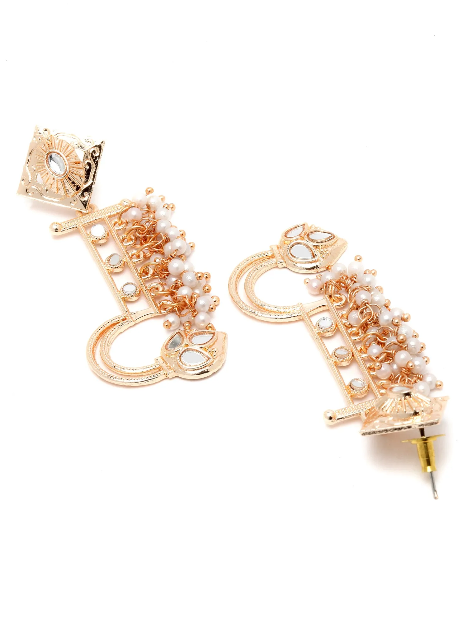Karatcart Rose Gold Plated Mirror Studded Pearl Dangler Earrings for Women