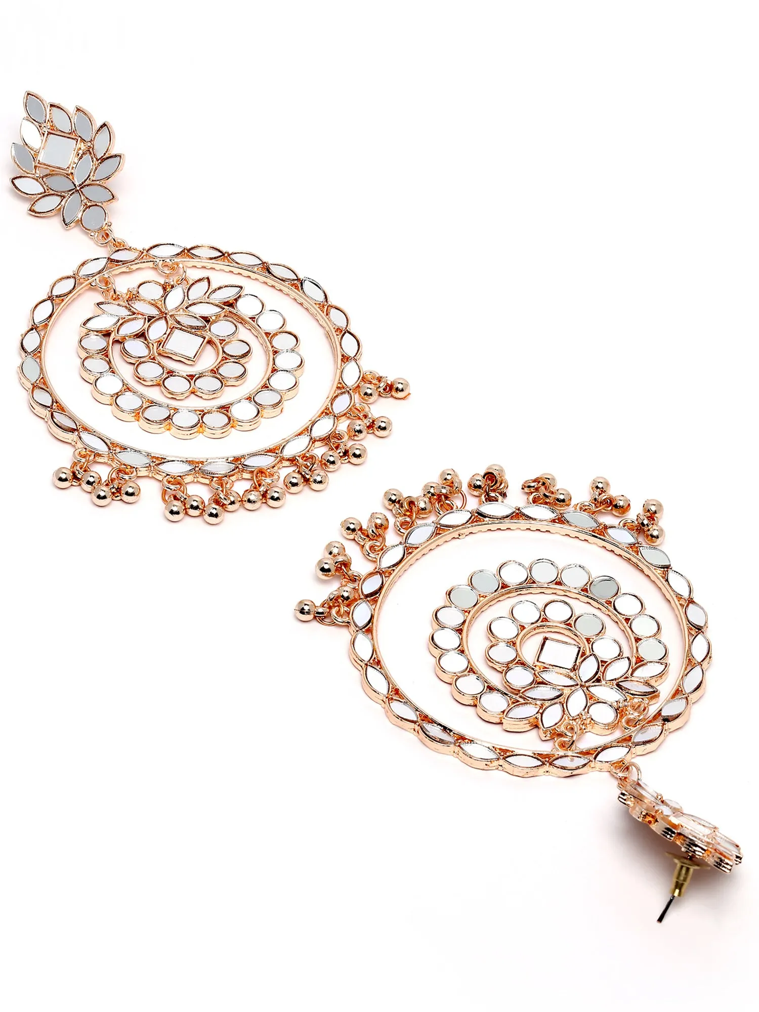 Karatcart Rose Gold Plated Mirror Studded Round Shape Dangler Earrings for Women