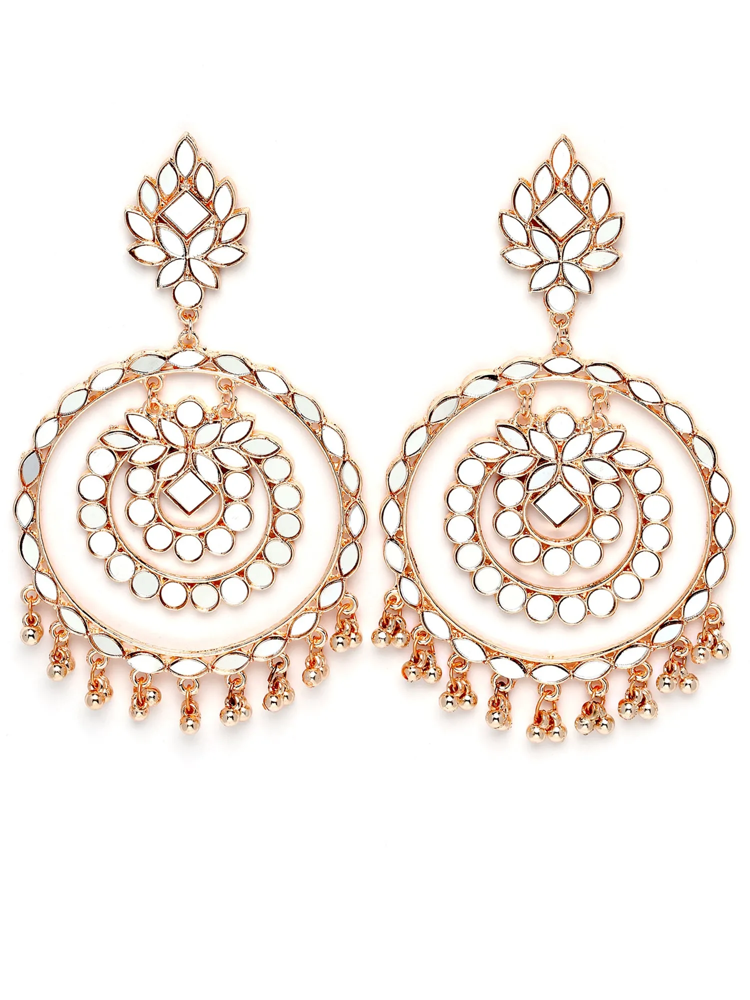 Karatcart Rose Gold Plated Mirror Studded Round Shape Dangler Earrings for Women