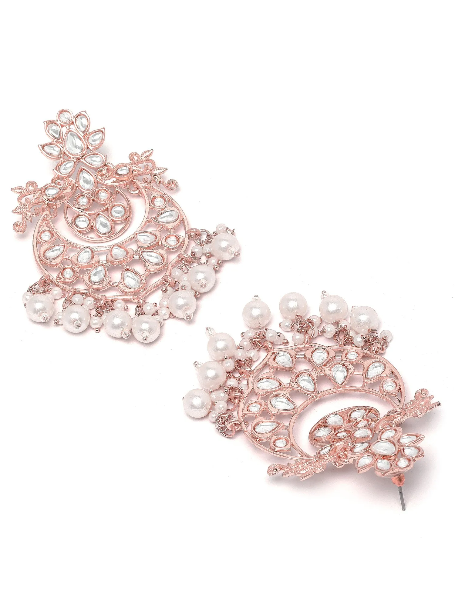 Karatcart Rose Gold Plated Pearl & Kundan Studded Dangler Earrings for Women