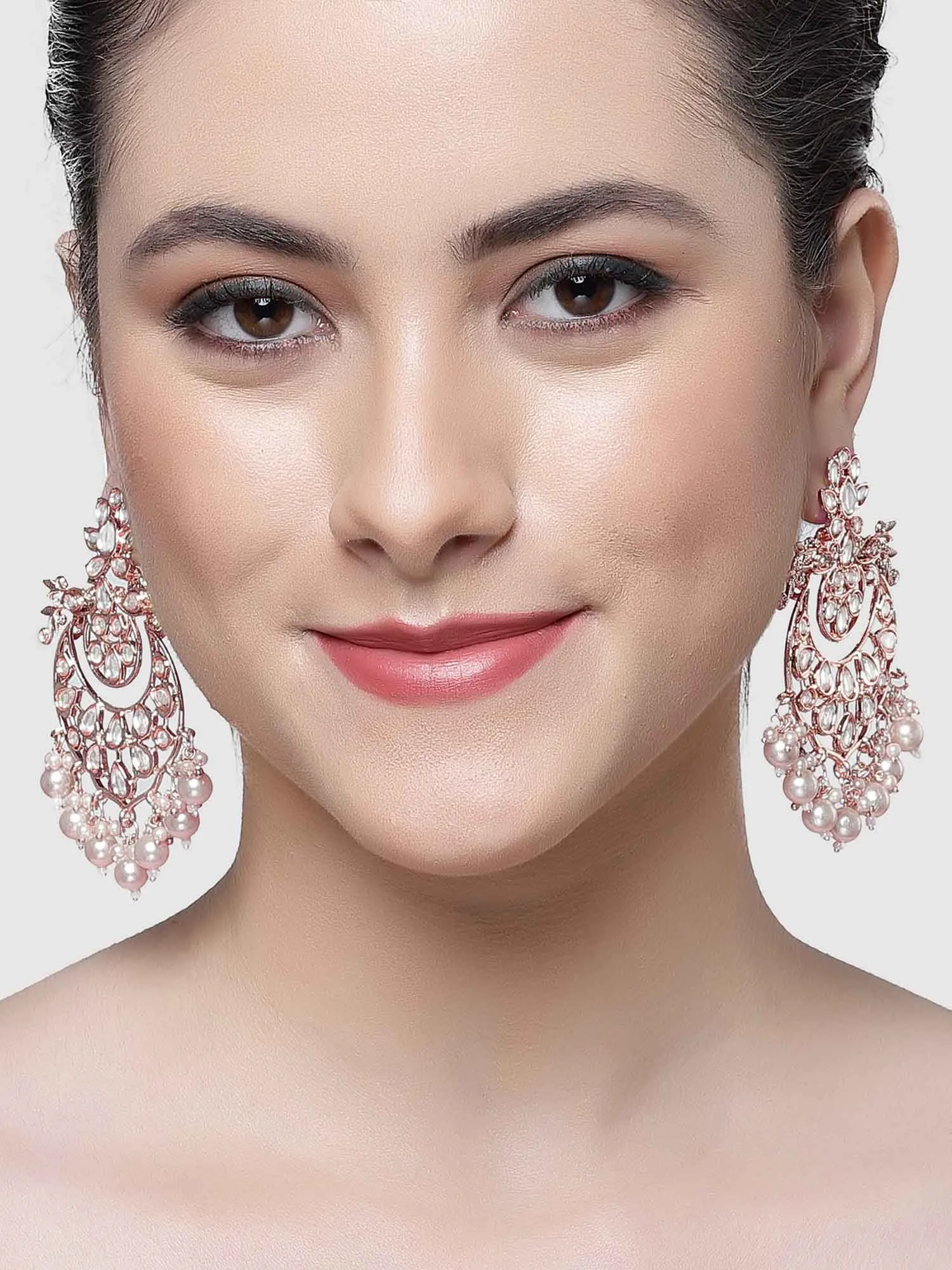 Karatcart Rose Gold Plated Pearl & Kundan Studded Dangler Earrings for Women