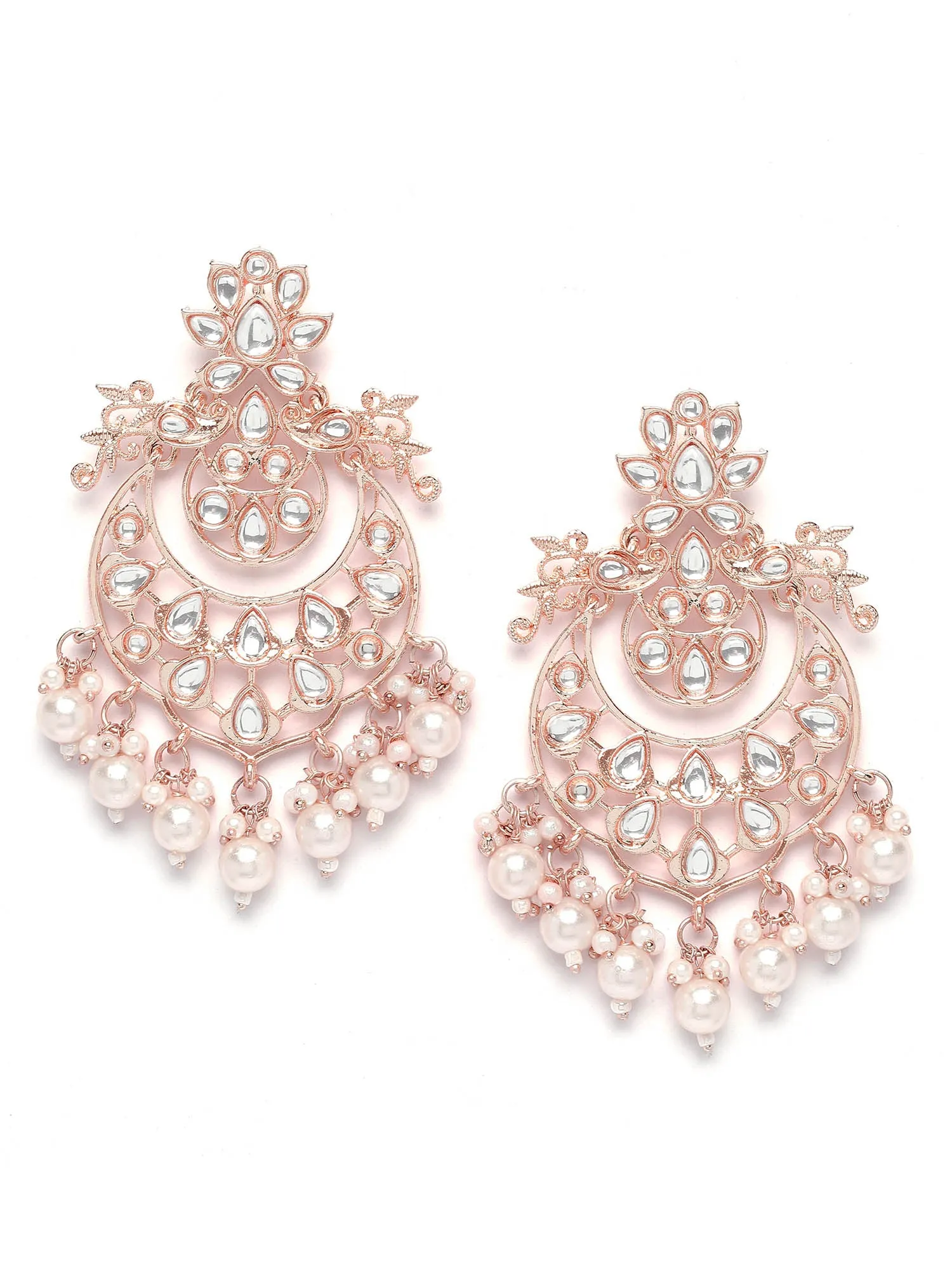 Karatcart Rose Gold Plated Pearl & Kundan Studded Dangler Earrings for Women