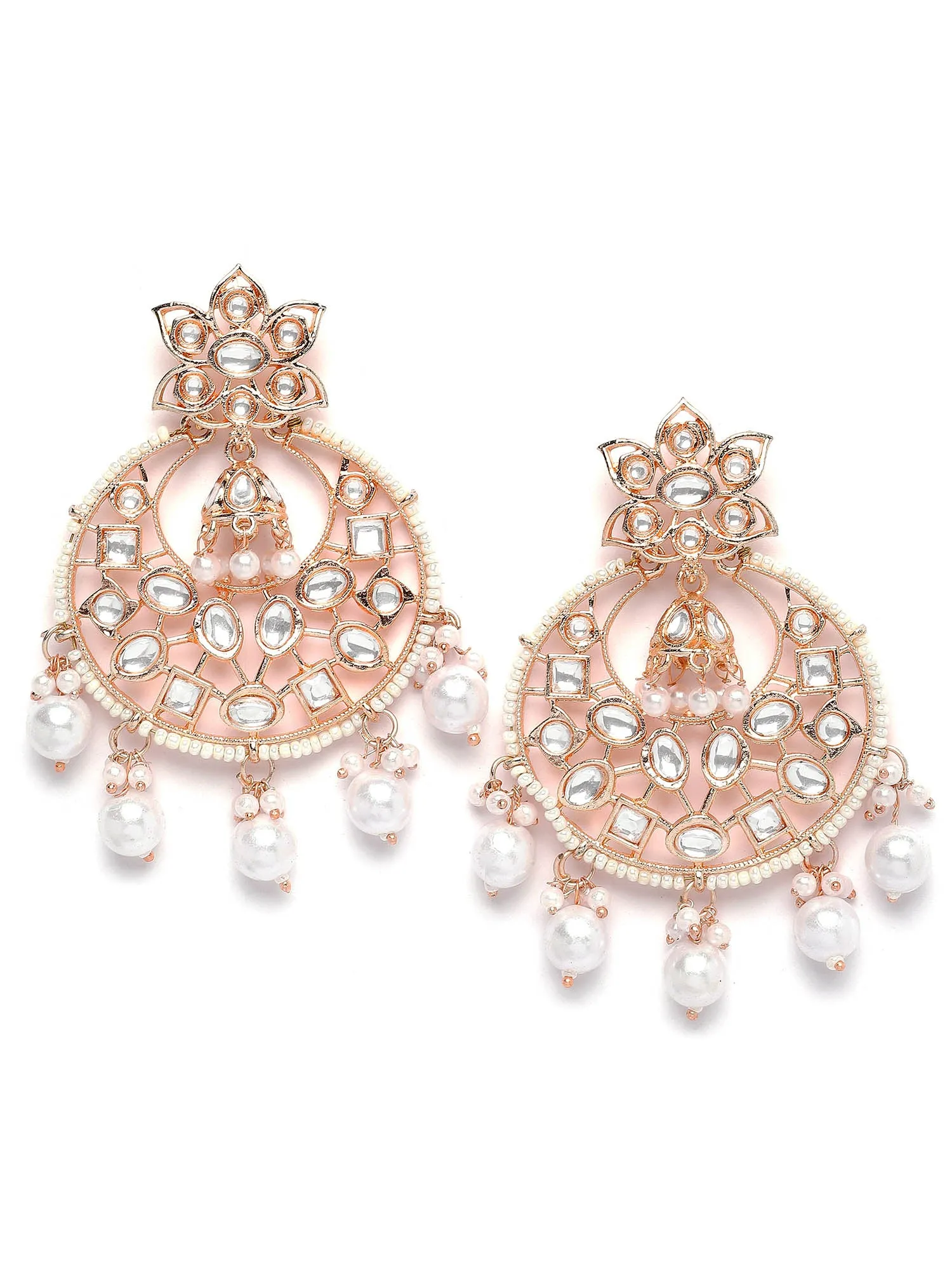 Karatcart Rose Gold Plated Pearl and Kundan Studded Dangler Earrings for Women