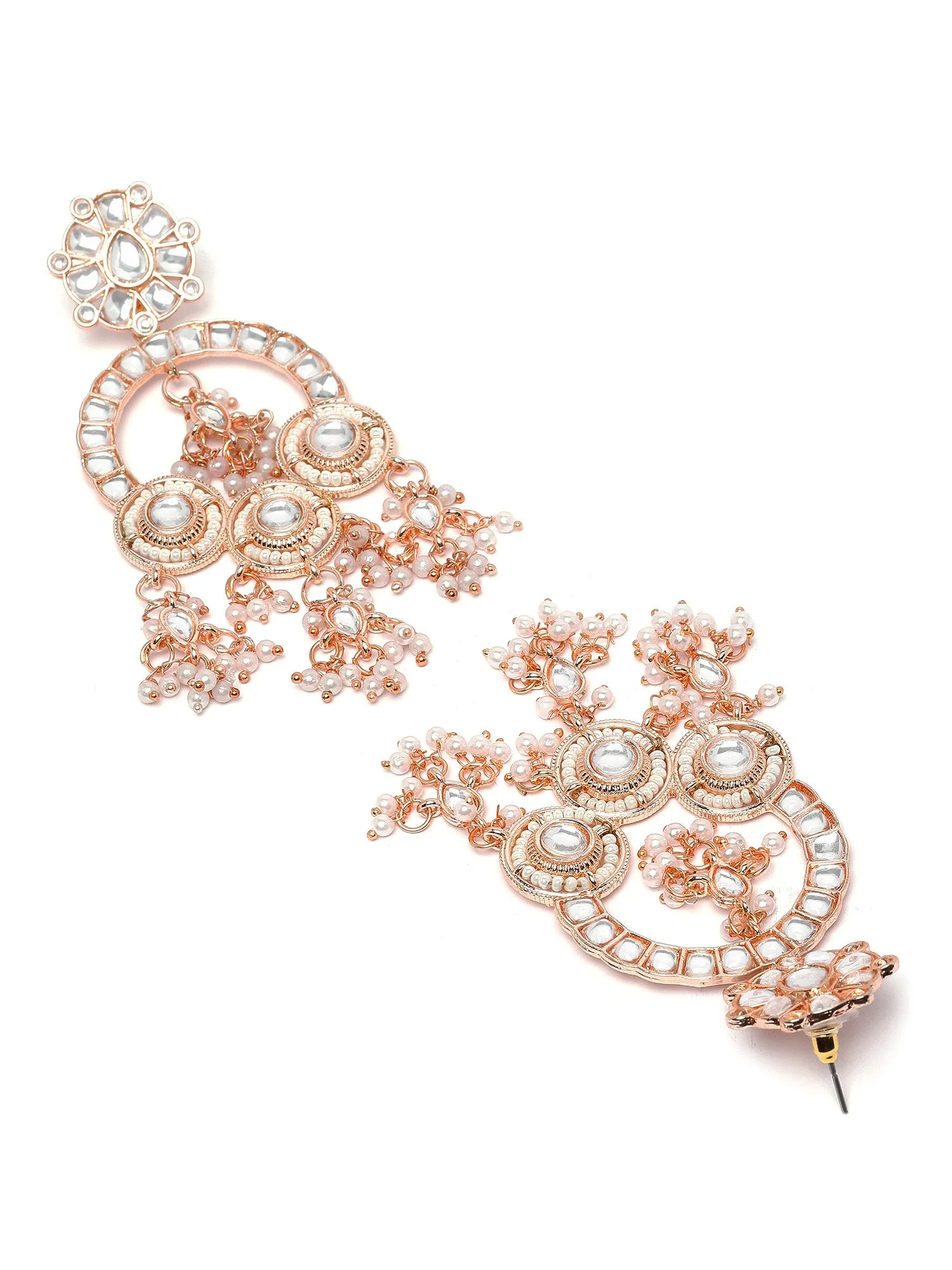Karatcart Rose-Gold Plated Pearl and Kundan Studded Dangler Earrings for Women