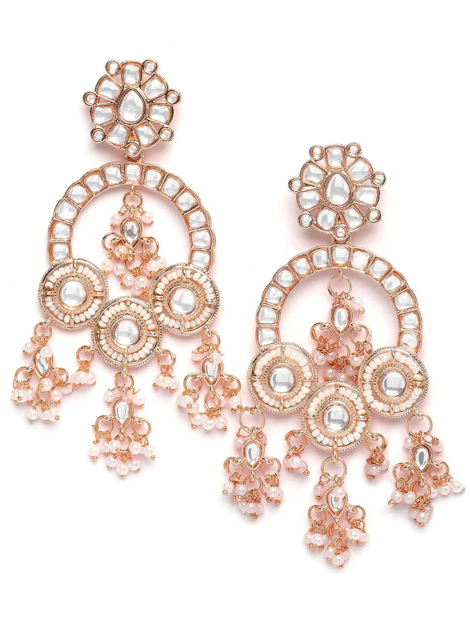 Karatcart Rose-Gold Plated Pearl and Kundan Studded Dangler Earrings for Women