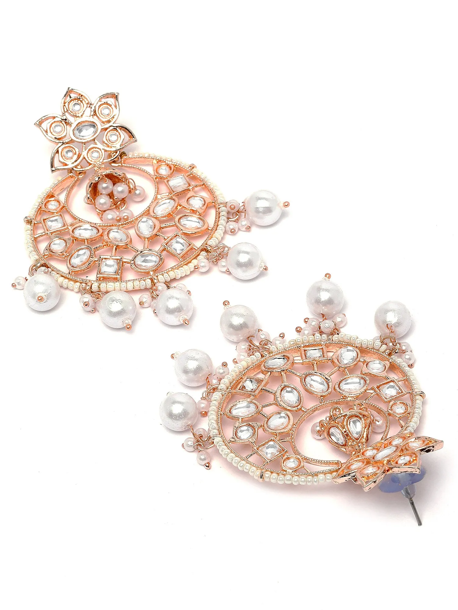 Karatcart Rose Gold Plated Pearl and Kundan Studded Dangler Earrings for Women