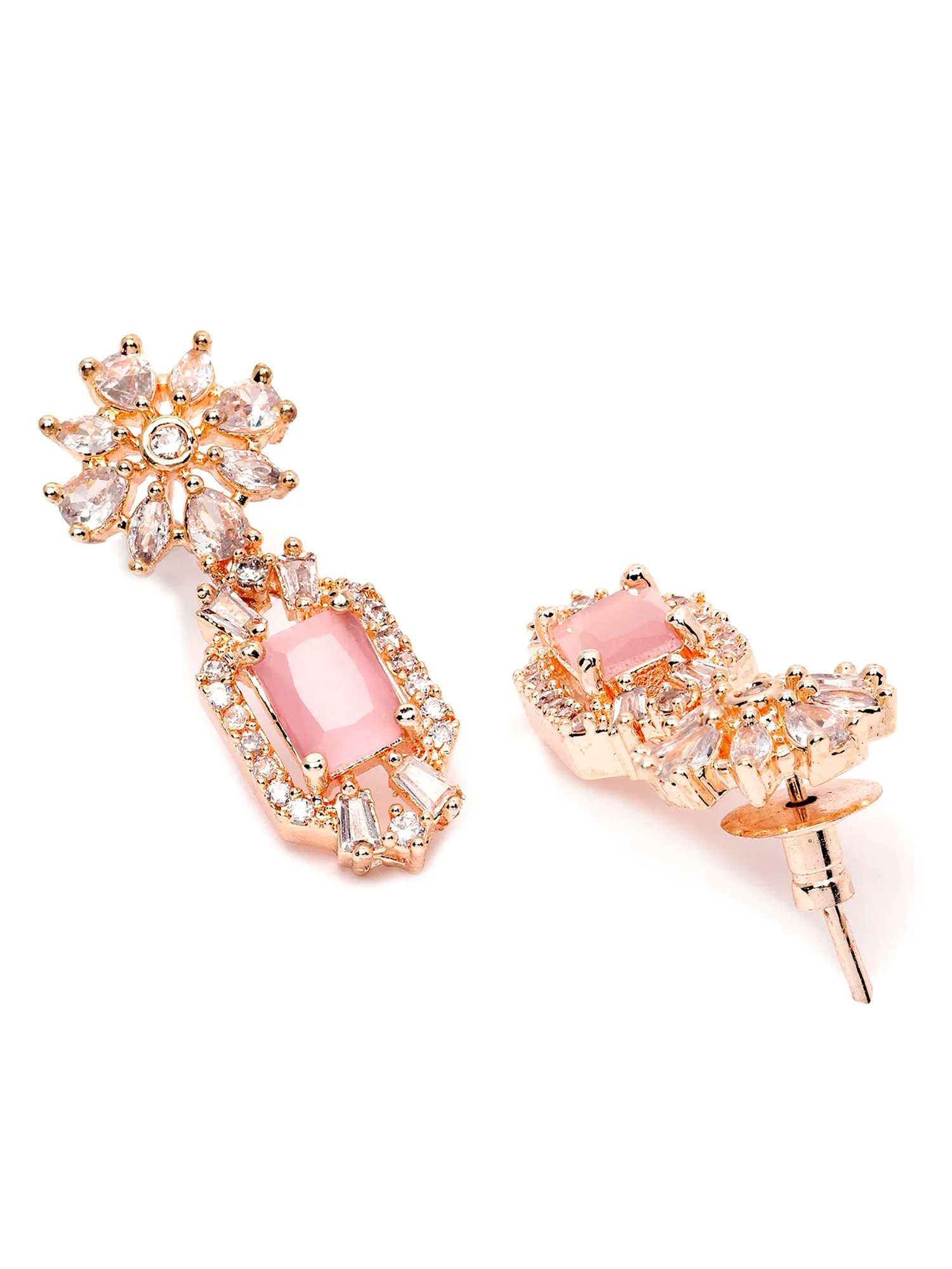 Karatcart Rose Gold Plated Pink and Light Green Cubic Zirconia Studded Necklace Set