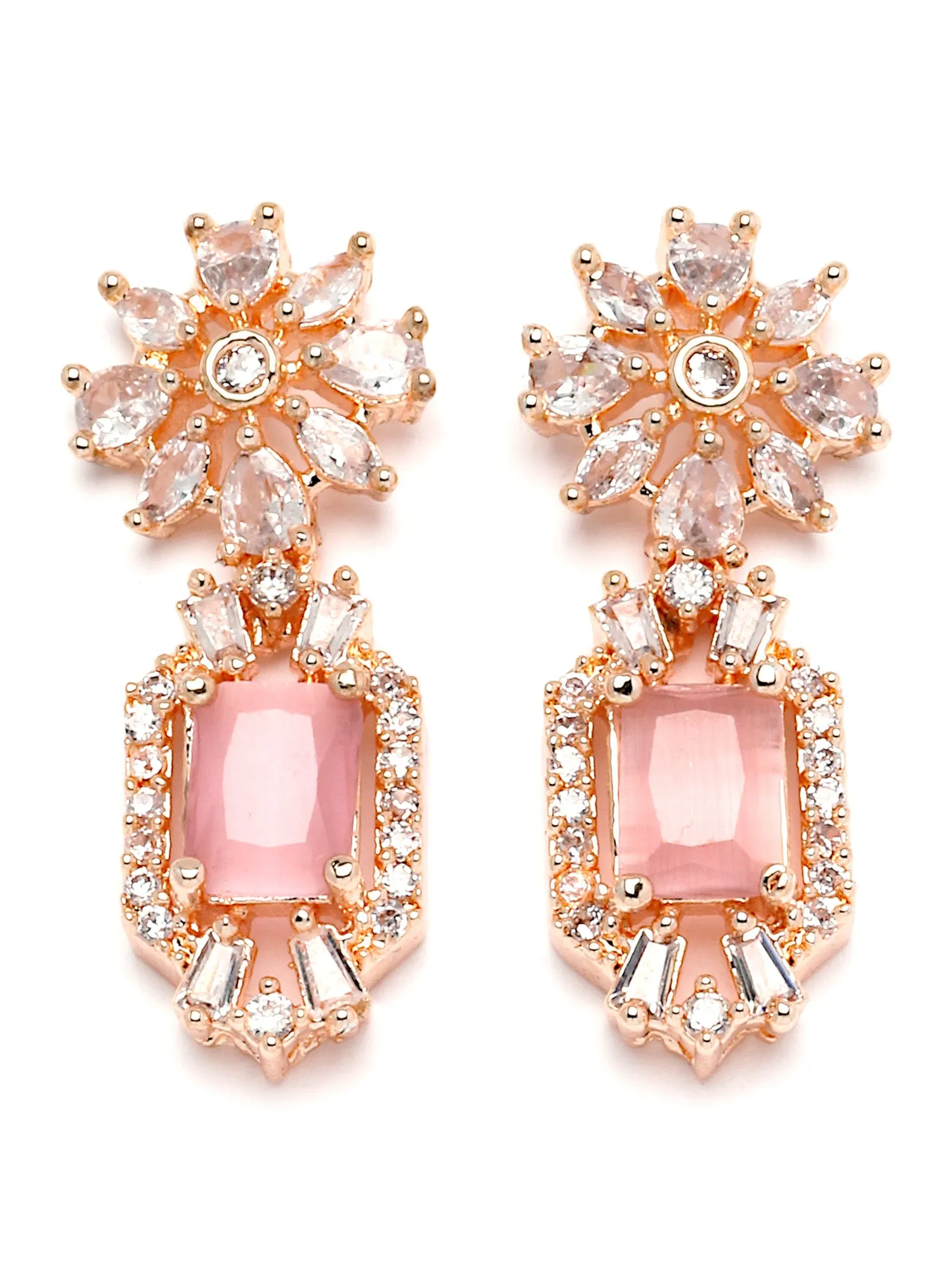 Karatcart Rose Gold Plated Pink and Light Green Cubic Zirconia Studded Necklace Set