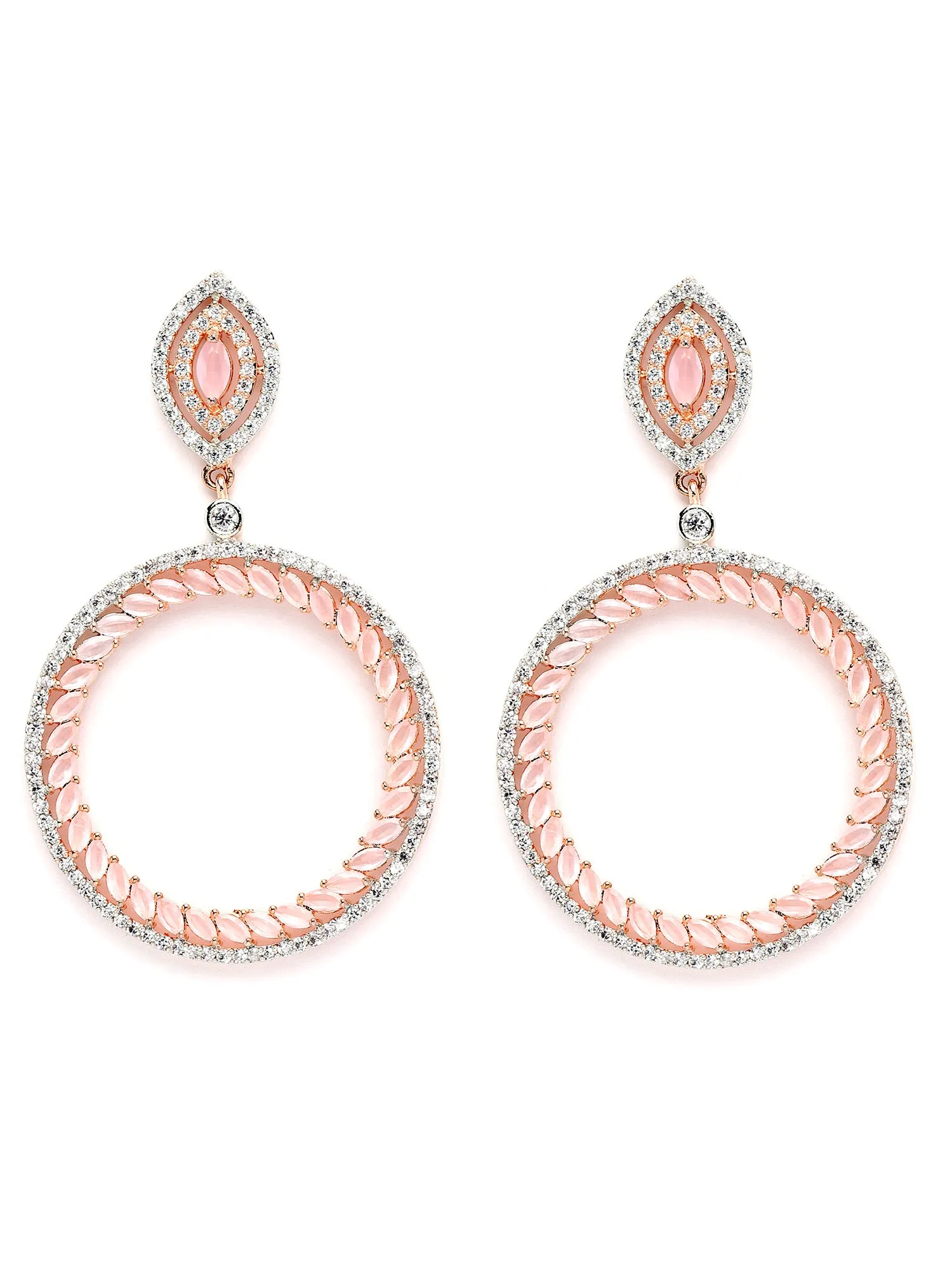 Karatcart Rose Gold Plated Pink Cubic Zirconia Hoop Earrings for Women