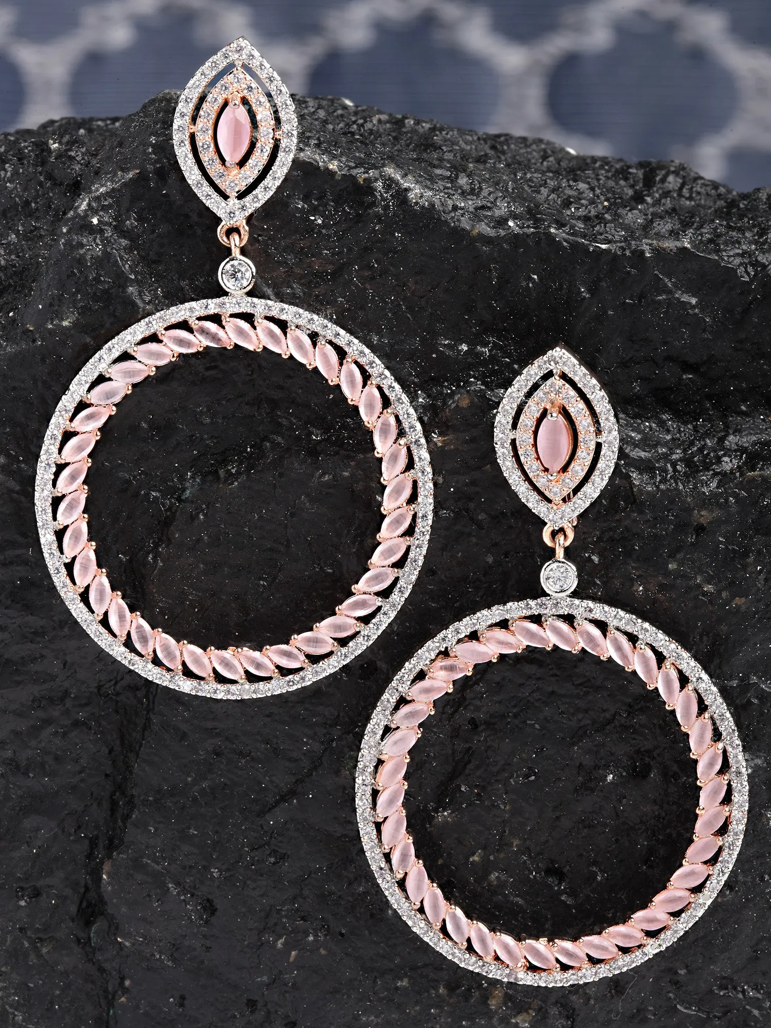 Karatcart Rose Gold Plated Pink Cubic Zirconia Hoop Earrings for Women