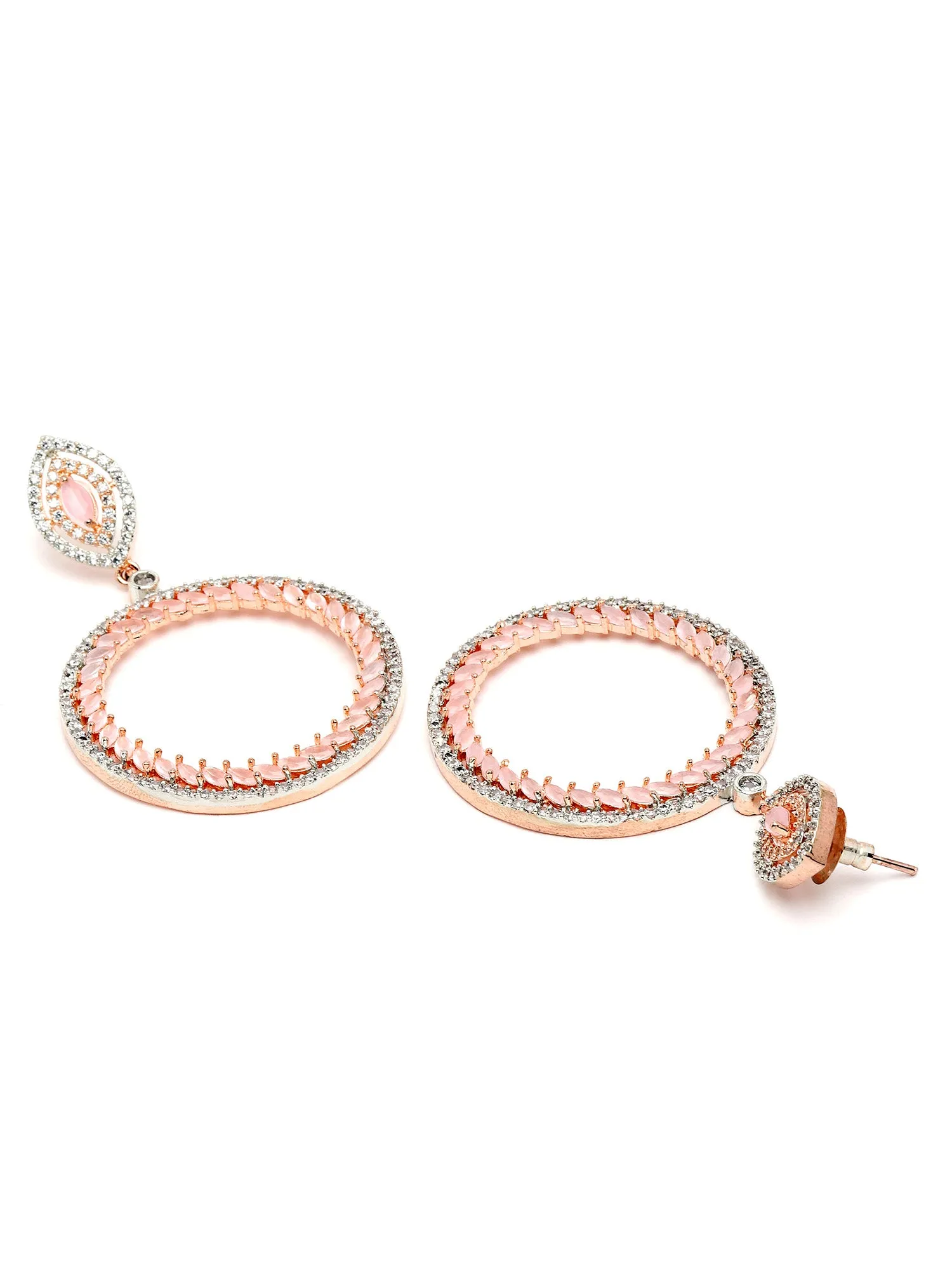 Karatcart Rose Gold Plated Pink Cubic Zirconia Hoop Earrings for Women