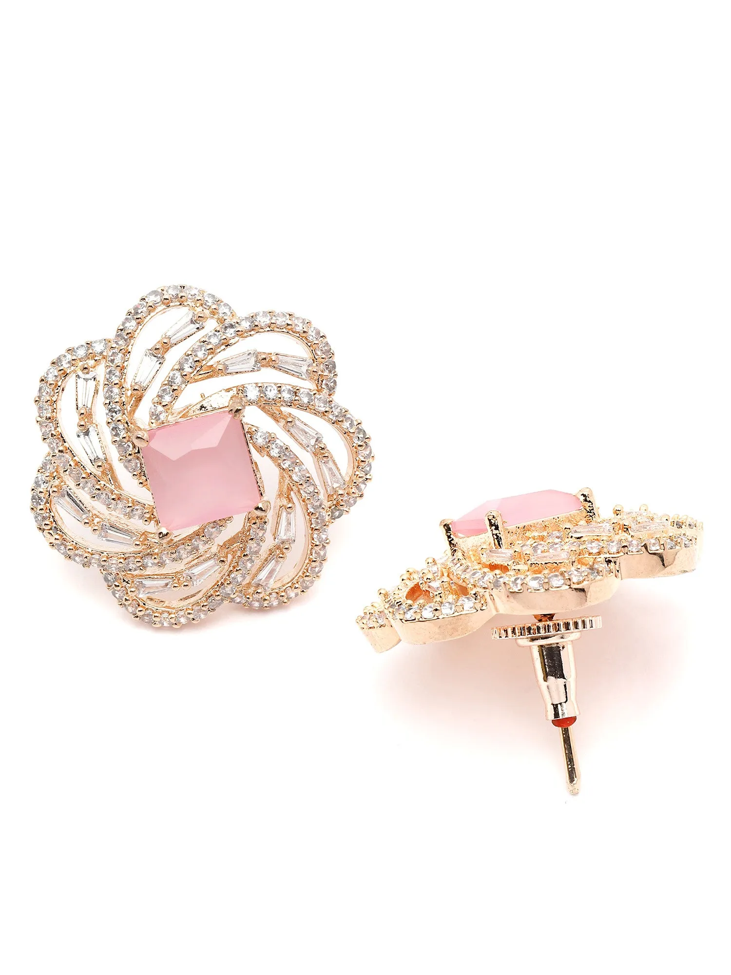 Karatcart Rose Gold Plated Pink Cubic Zirconia Stud Earrings for Women