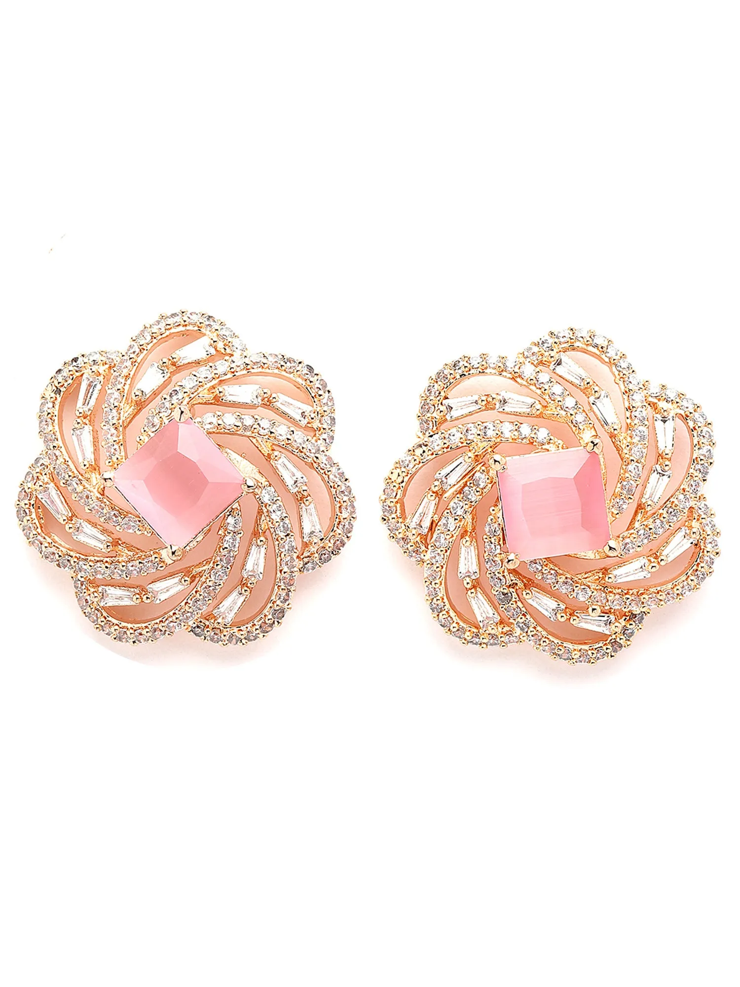 Karatcart Rose Gold Plated Pink Cubic Zirconia Stud Earrings for Women