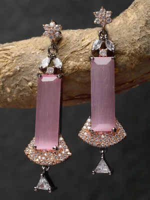 Karatcart Rose Gold Plated Pink Cubic-Zirconia Studded Drop Earrings for Women