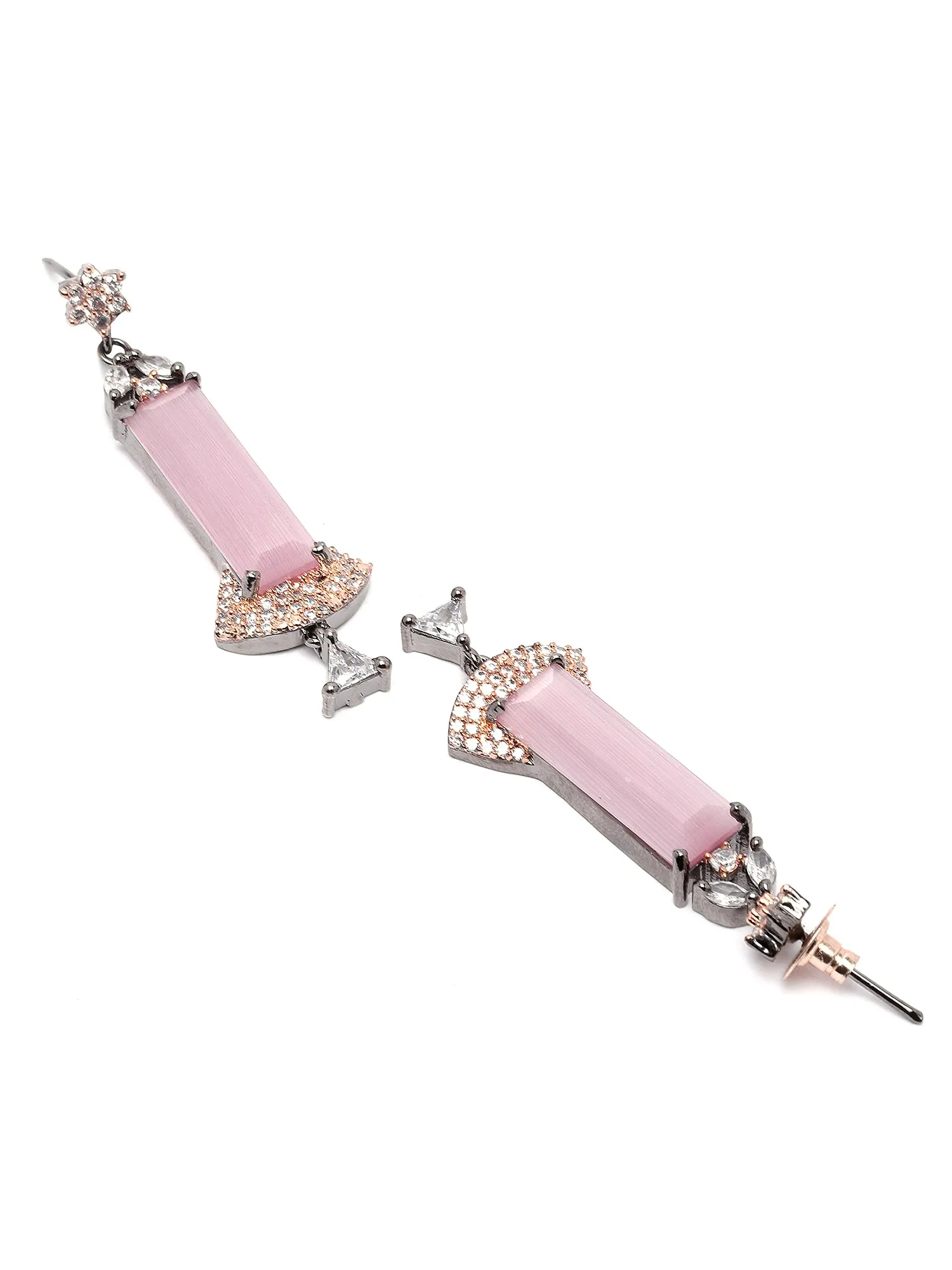 Karatcart Rose Gold Plated Pink Cubic-Zirconia Studded Drop Earrings for Women