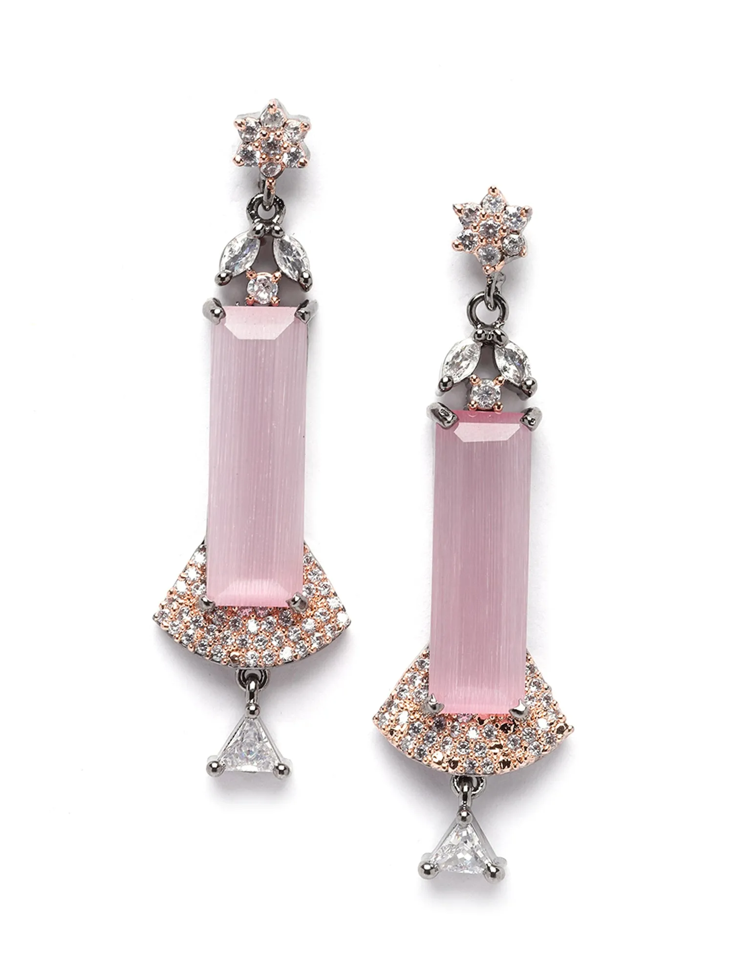 Karatcart Rose Gold Plated Pink Cubic-Zirconia Studded Drop Earrings for Women