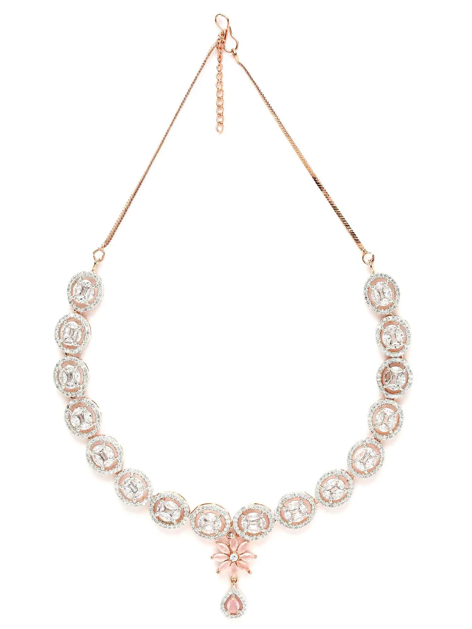 Karatcart Rose Gold Plated Pink Cubic Zirconia Studded Floral Jewellery Set for Women