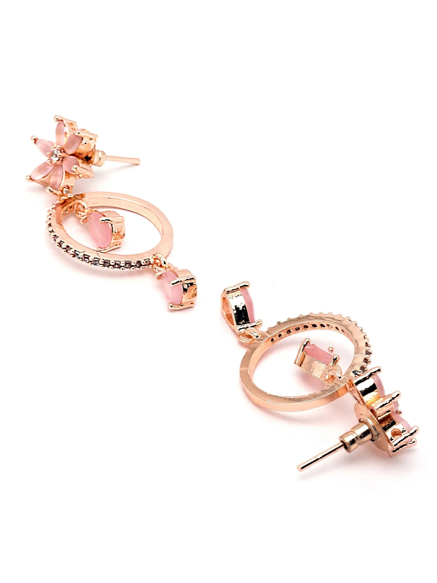 Karatcart Rose Gold Plated Pink Cubic Zirconia Studded Hoop Earrings for Women