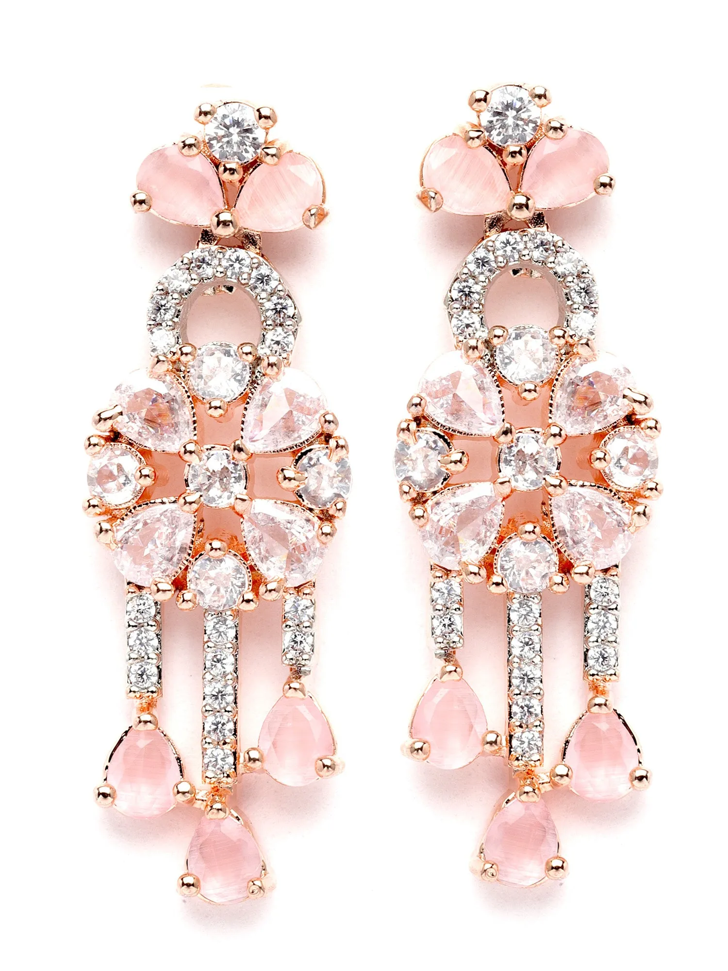 Karatcart Rose Gold Plated Pink Cubic Zirconia Studded Necklace Set