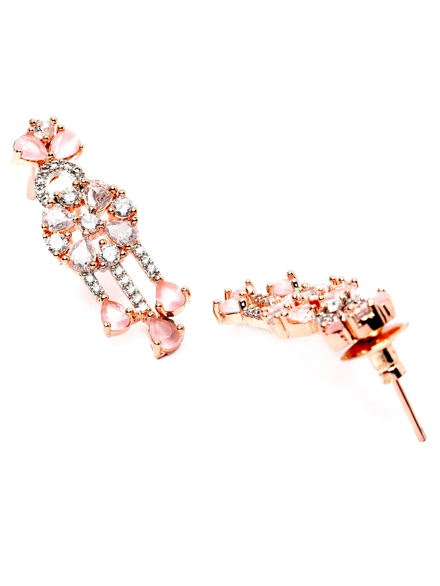Karatcart Rose Gold Plated Pink Cubic Zirconia Studded Necklace Set