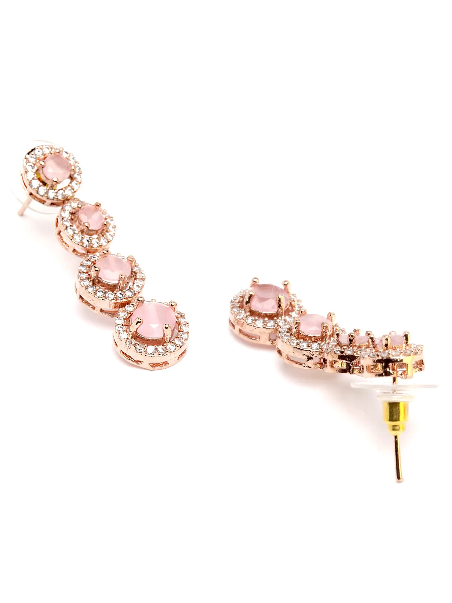 Karatcart Rose Gold Plated Pink CZ Stone Studded Jewellery Set