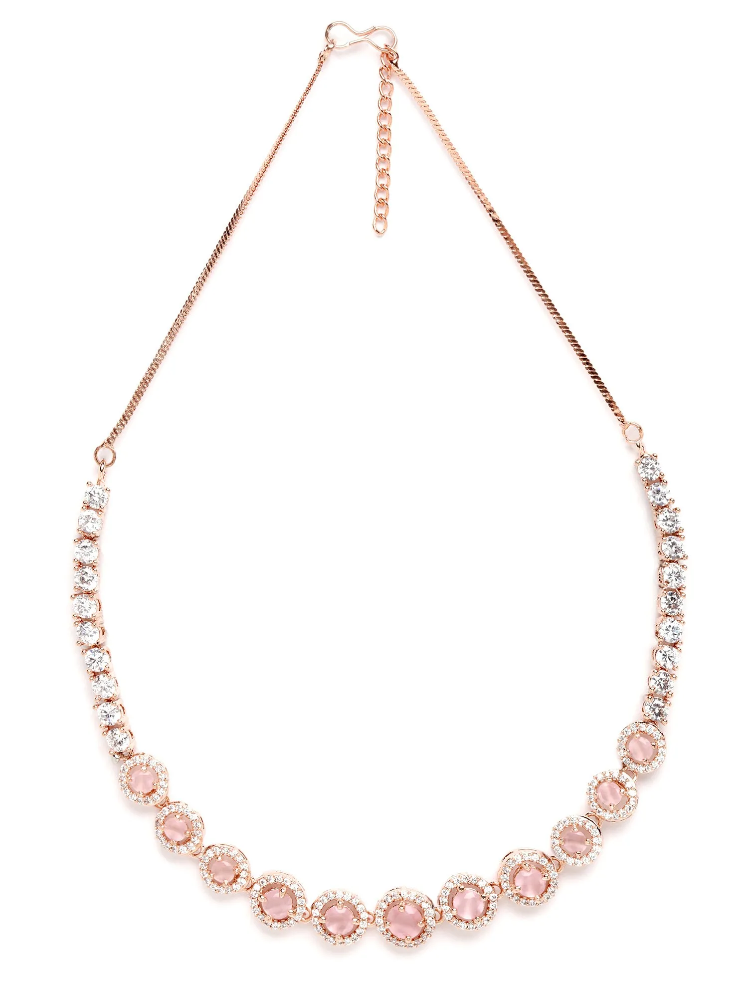 Karatcart Rose Gold Plated Pink CZ Stone Studded Jewellery Set