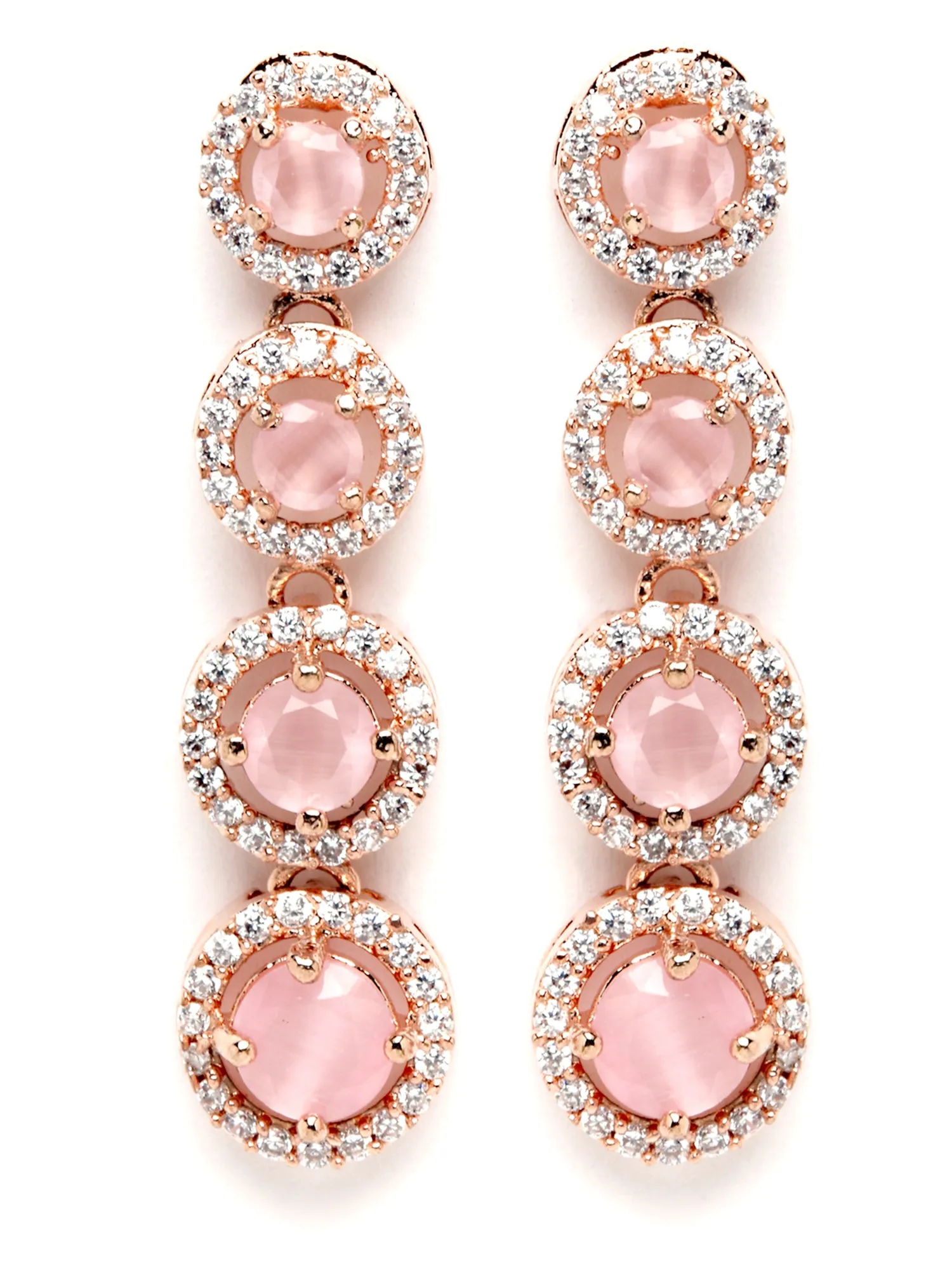 Karatcart Rose Gold Plated Pink CZ Stone Studded Jewellery Set