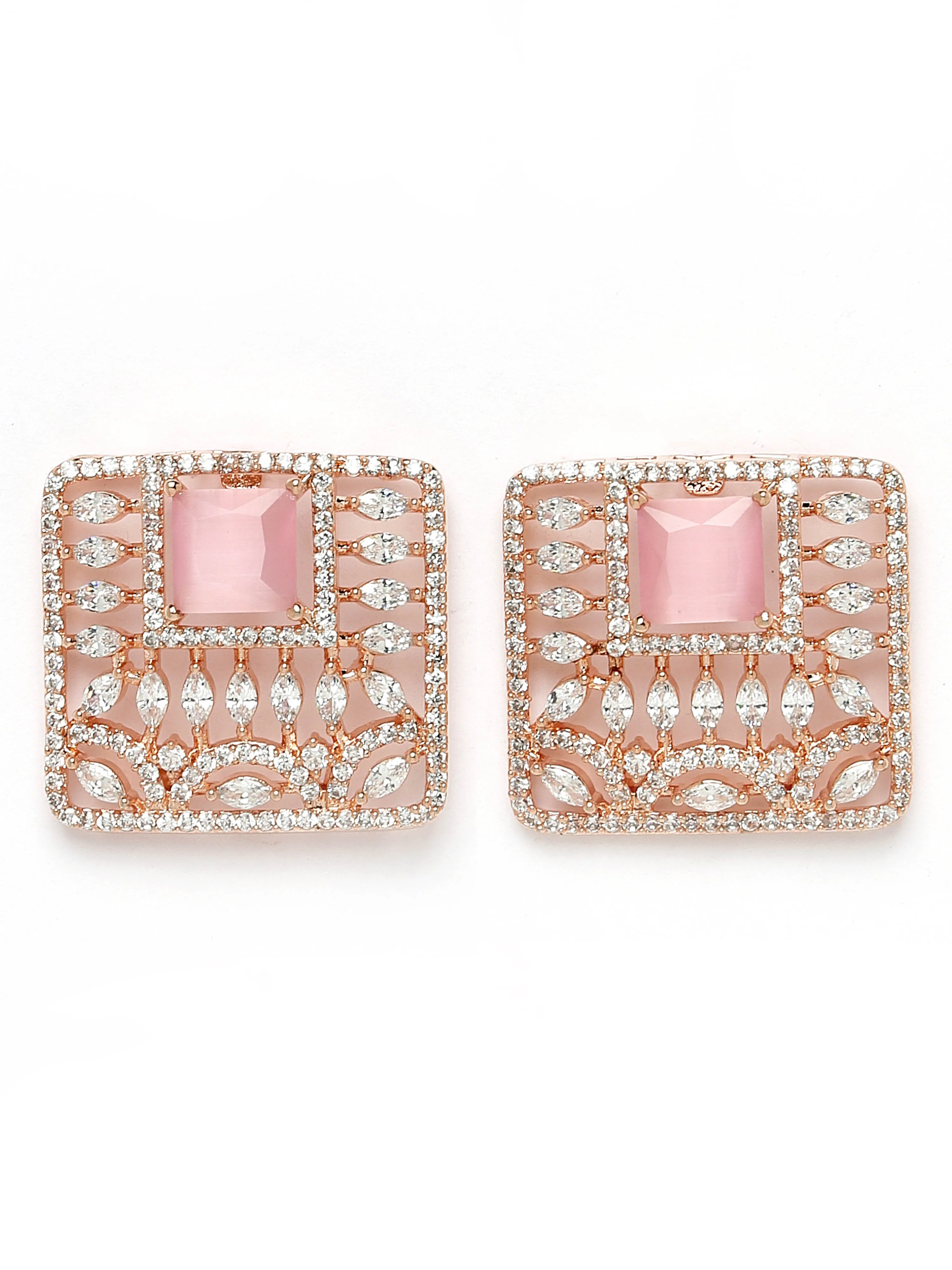 Karatcart Rose Gold Plated Pink Stones AD Stud Earrings for Women