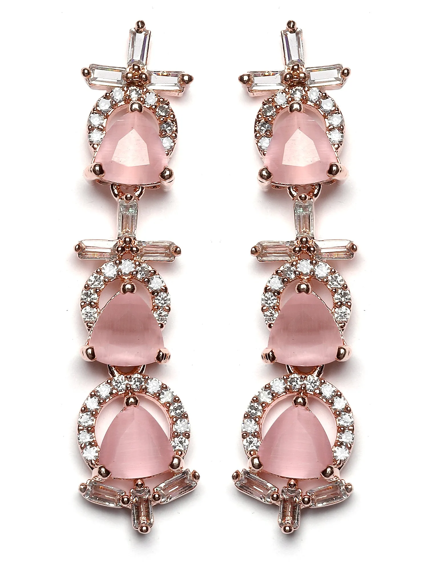 Karatcart Rose Gold Plated Pink Triangular Cubic Zirconia Studded Necklace Set for Women