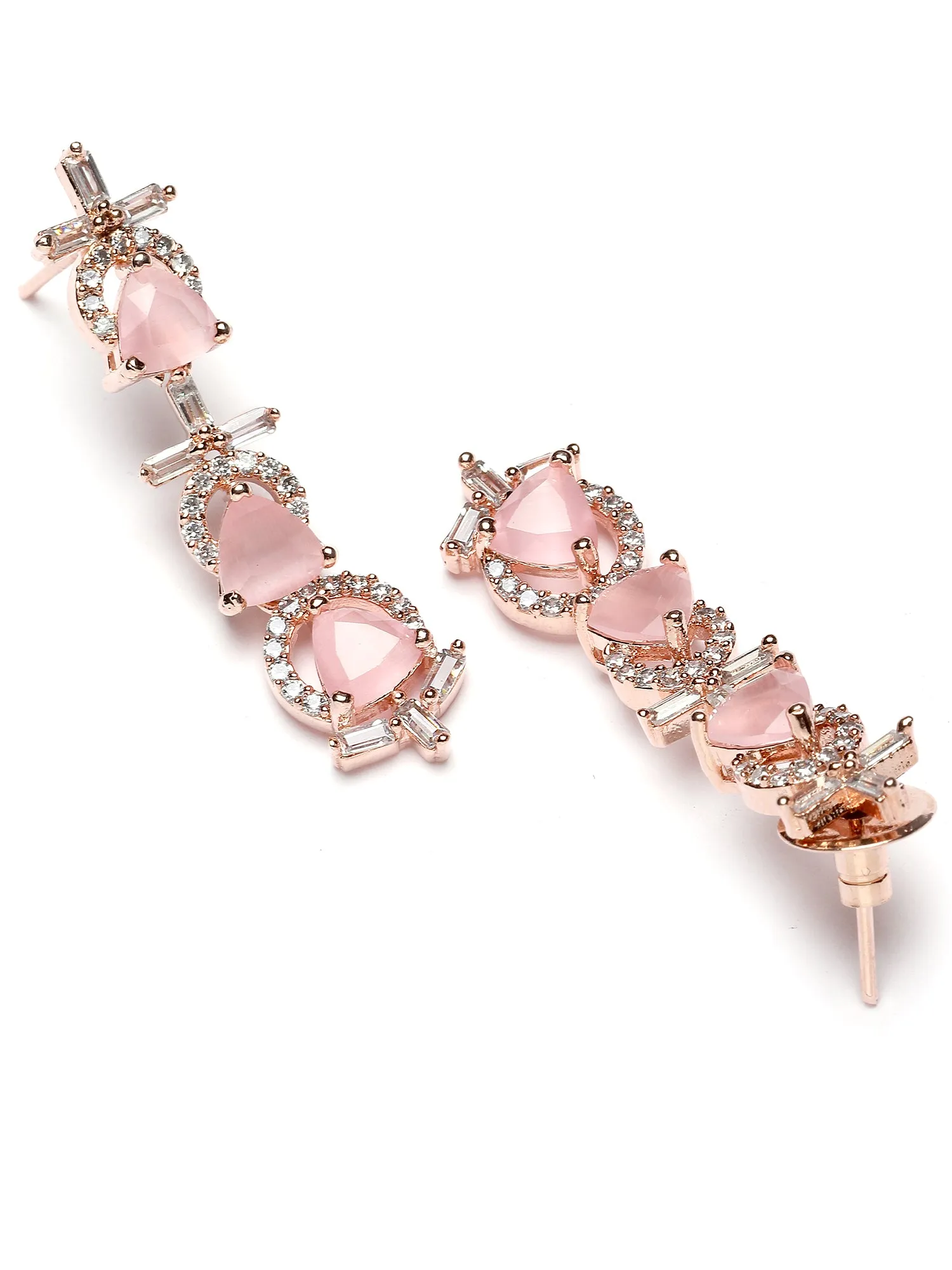 Karatcart Rose Gold Plated Pink Triangular Cubic Zirconia Studded Necklace Set for Women