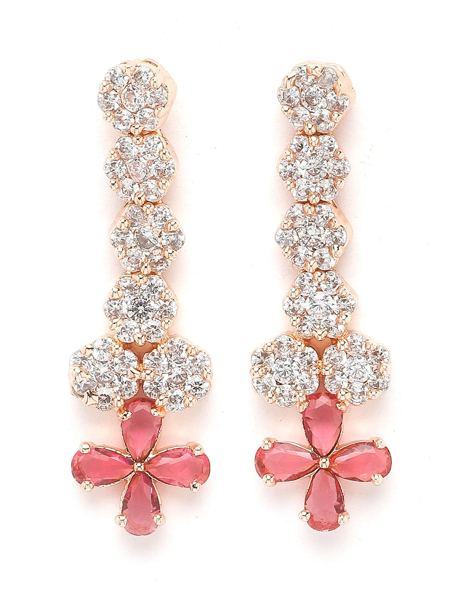 Karatcart Rose Gold Plated Red Cubic Zirconia Studded Floral Design Necklace Set for Women