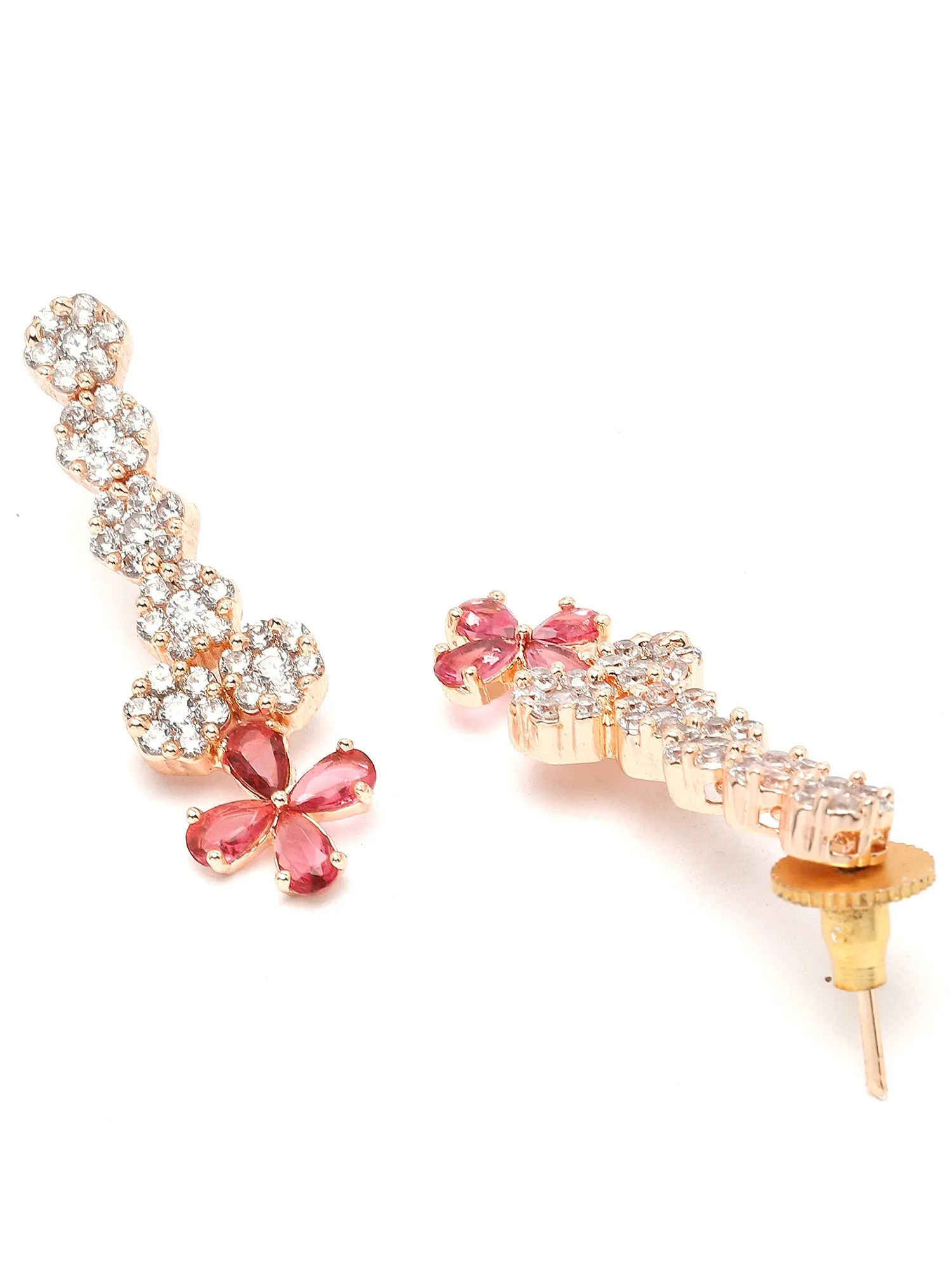 Karatcart Rose Gold Plated Red Cubic Zirconia Studded Floral Design Necklace Set for Women