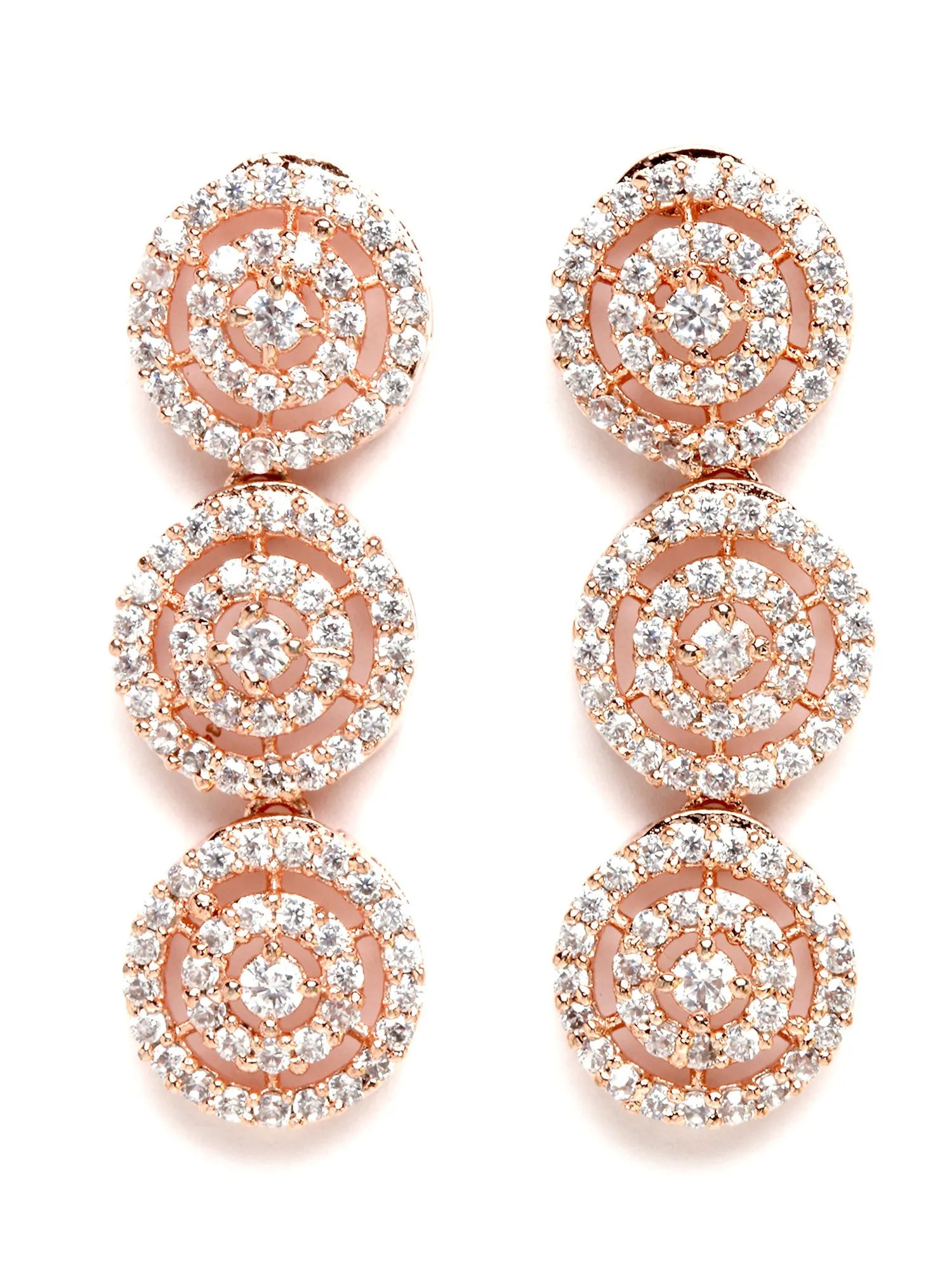 Karatcart Rose Gold Plated Round Design CZ Stone Studded Jewellery Set
