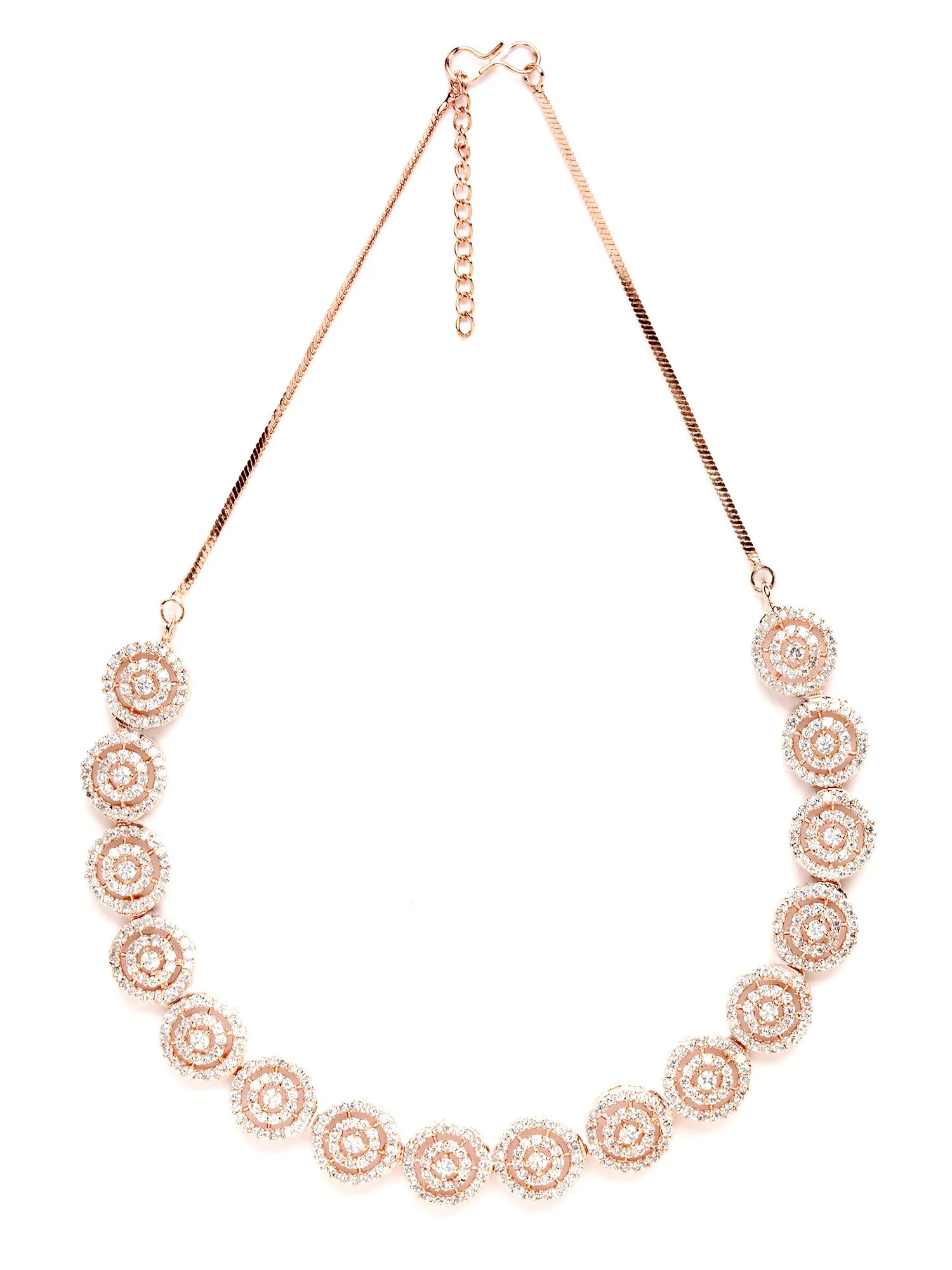 Karatcart Rose Gold Plated Round Design CZ Stone Studded Jewellery Set