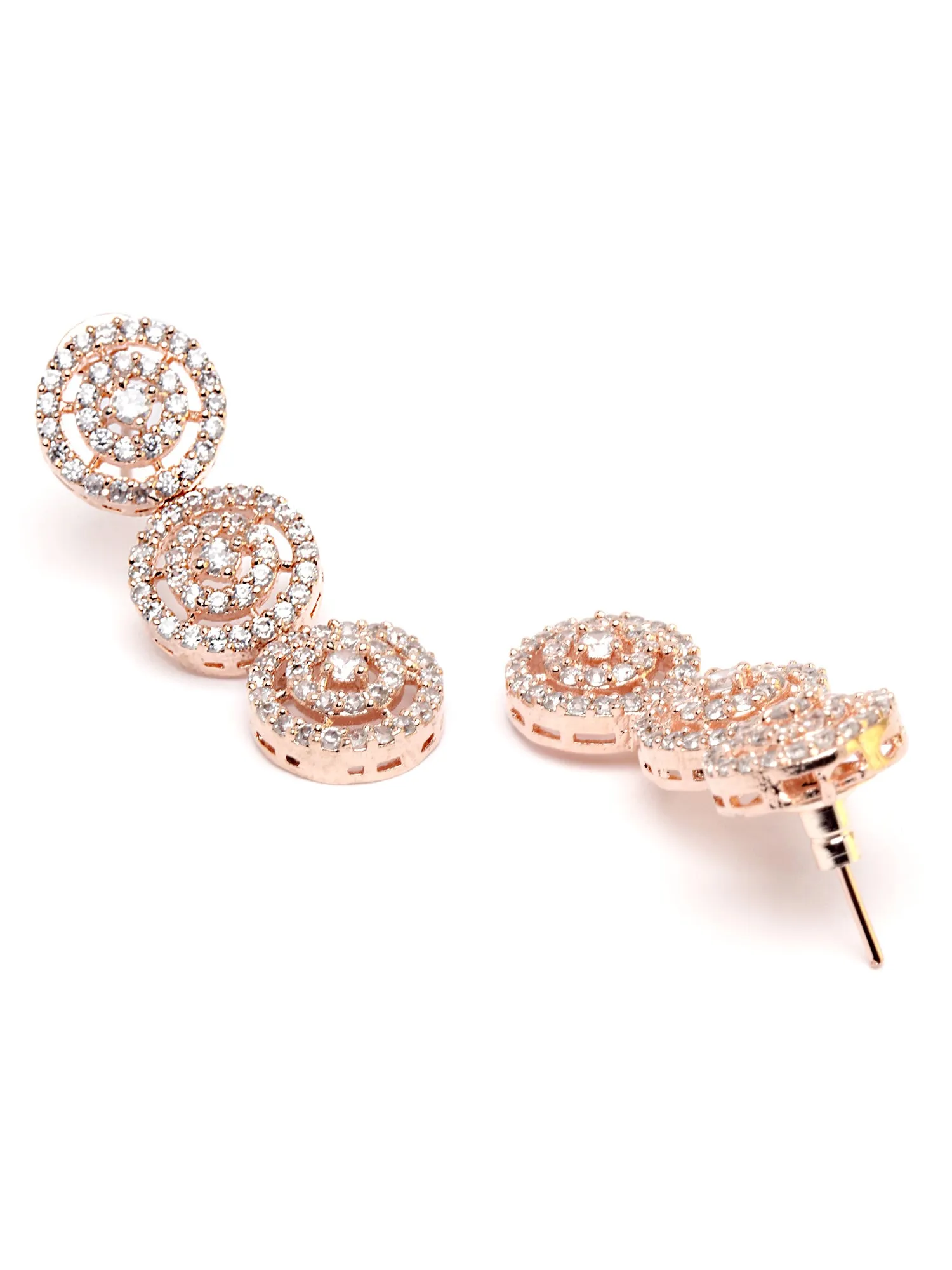 Karatcart Rose Gold Plated Round Design CZ Stone Studded Jewellery Set