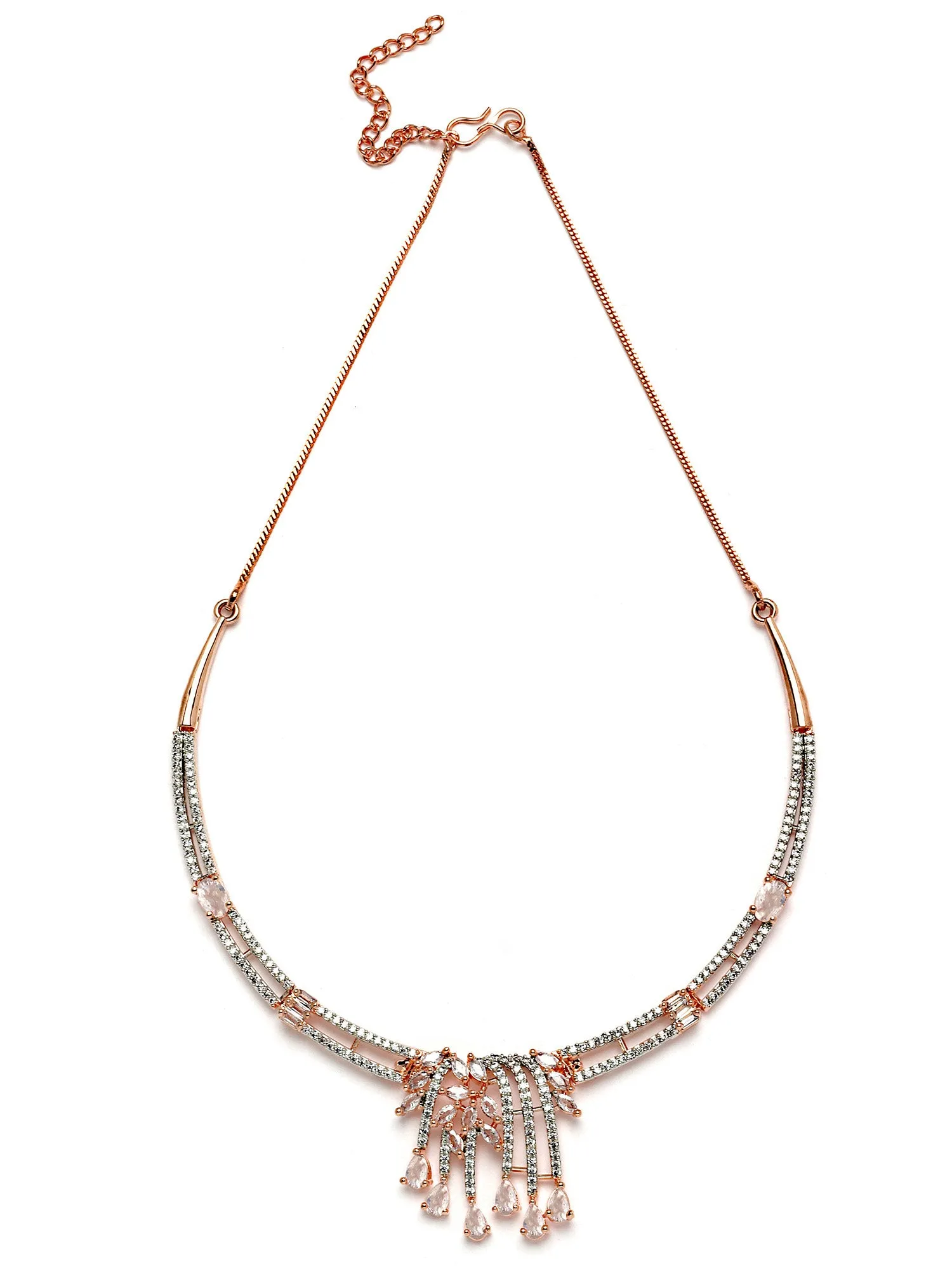 Karatcart Rose Gold Plated White Cubic Zirconia Studded Necklace Set
