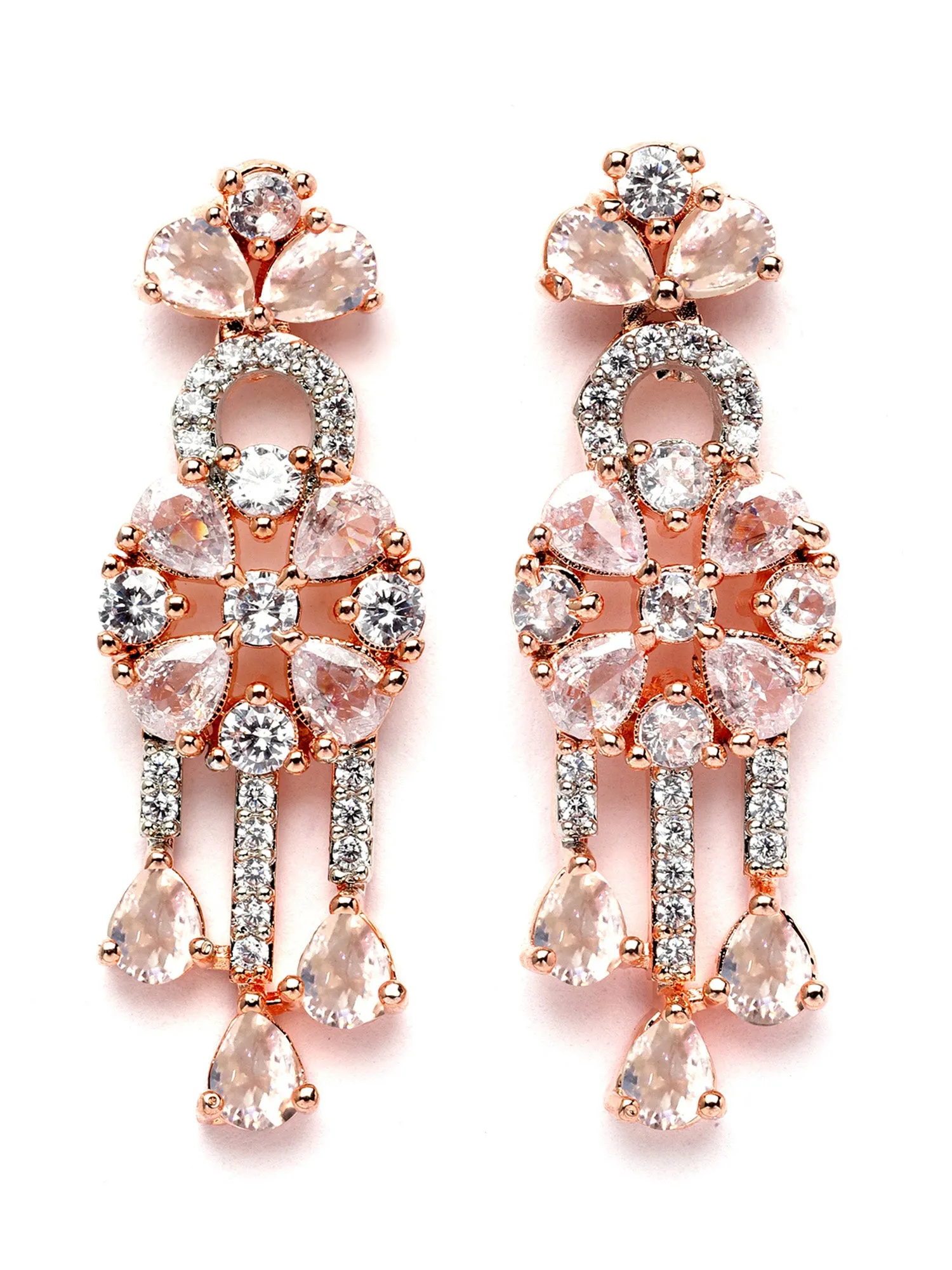 Karatcart Rose Gold Plated White Cubic Zirconia Studded Necklace Set