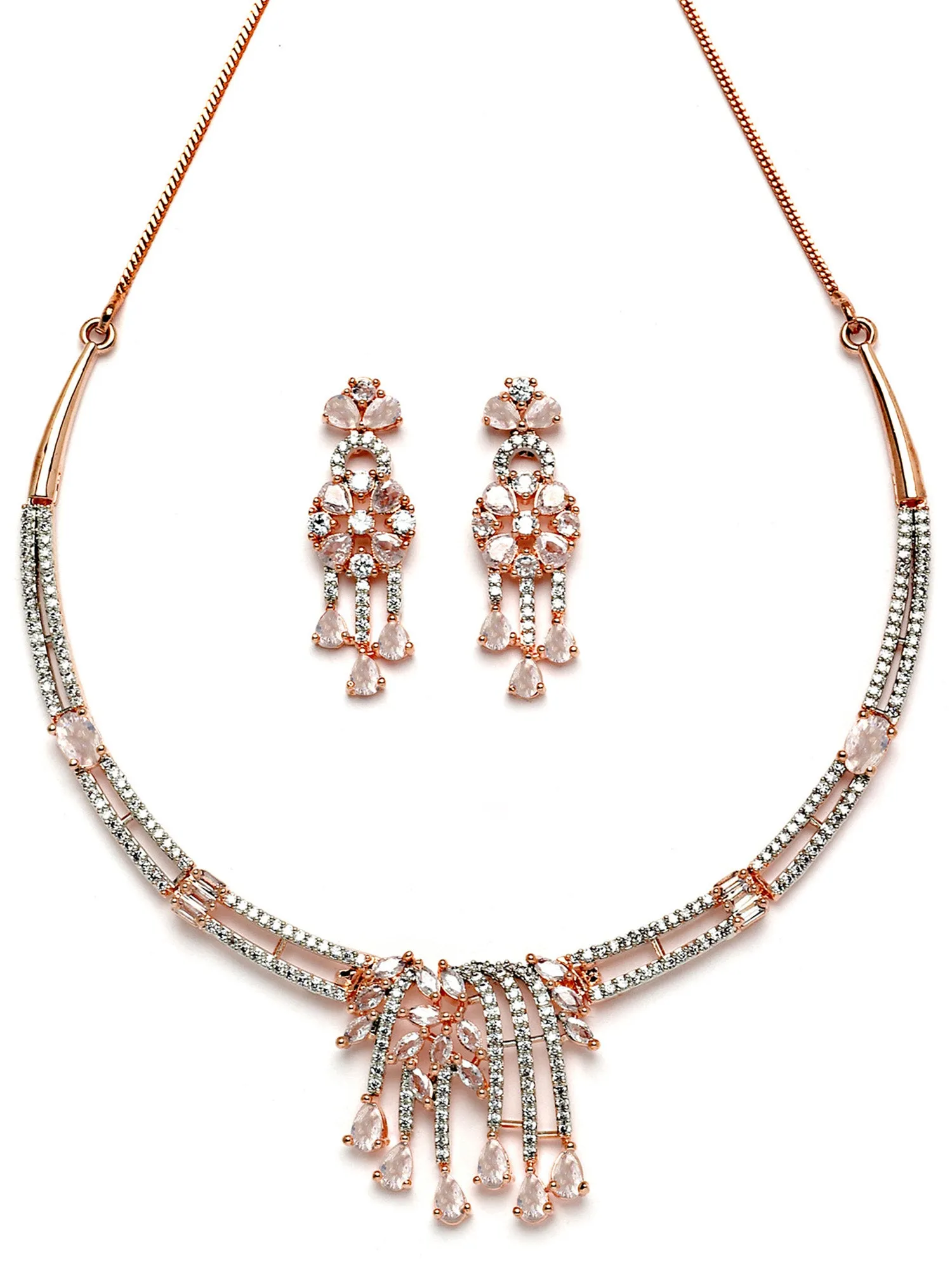 Karatcart Rose Gold Plated White Cubic Zirconia Studded Necklace Set